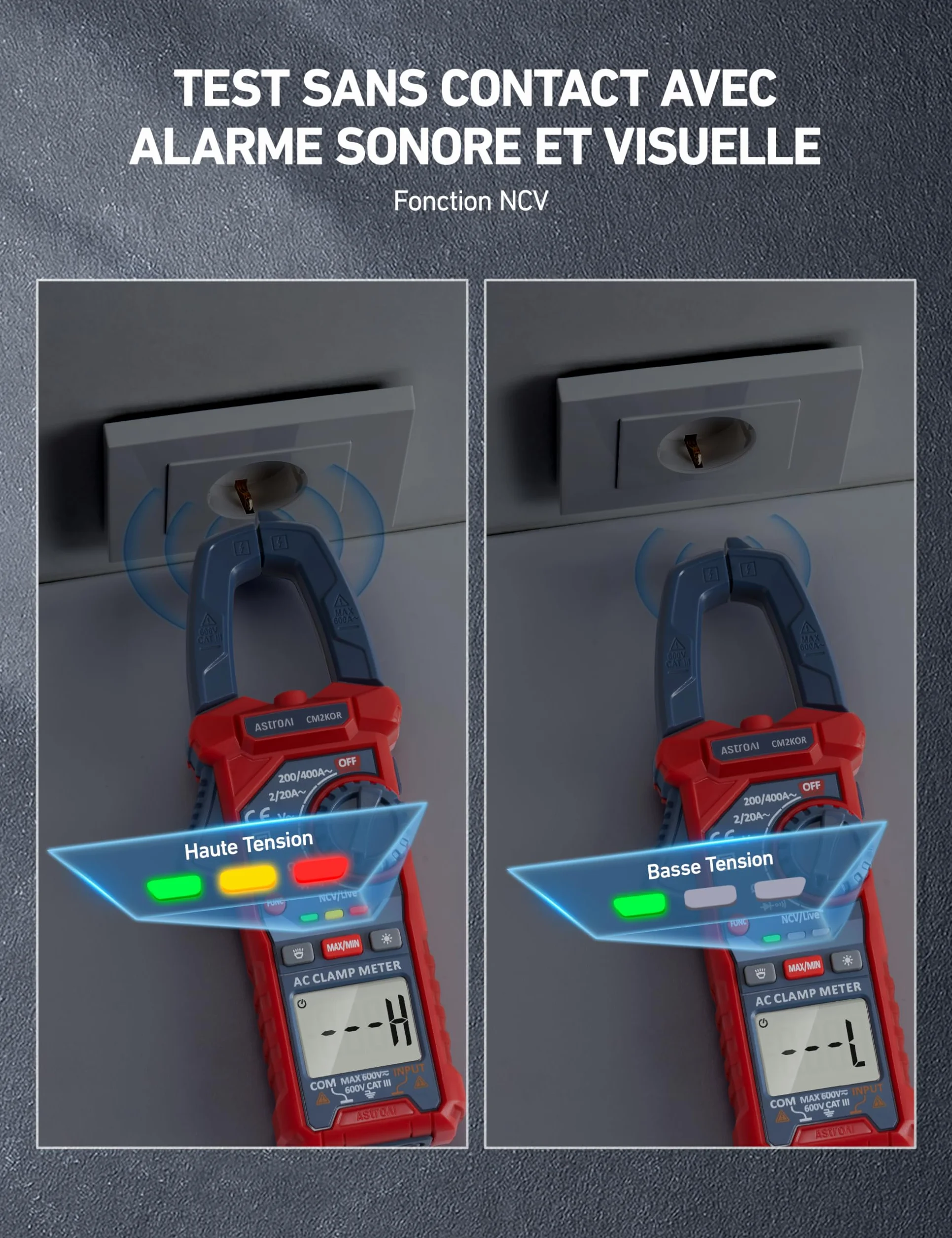 AstroAI Pince Ampèremétrique Numérique TRMS 2000 NCV Multimetre Voltmètre Testeur de Tension AC DC
