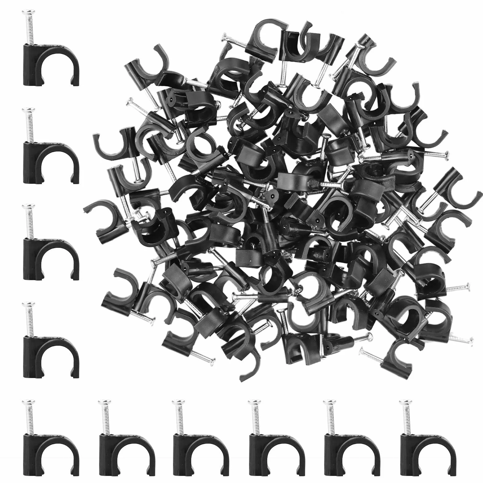 LAMXD 100 clips ronds noirs 9 mm pour câbles, pinces à clous pour fil de plinthe