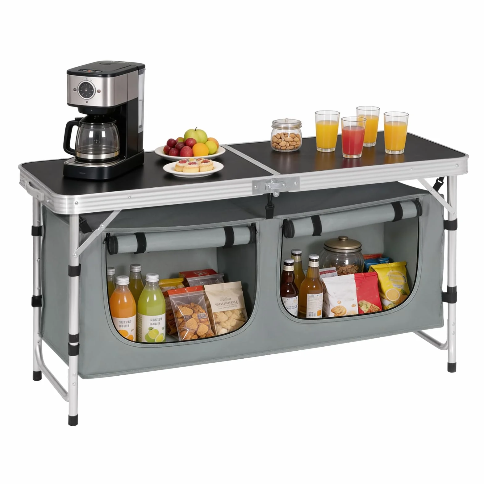 WOLTU Table de Pique-Nique Pliante en Aluminium Réglable en Hauteur pour 4-6 Personnes Noir + Gris