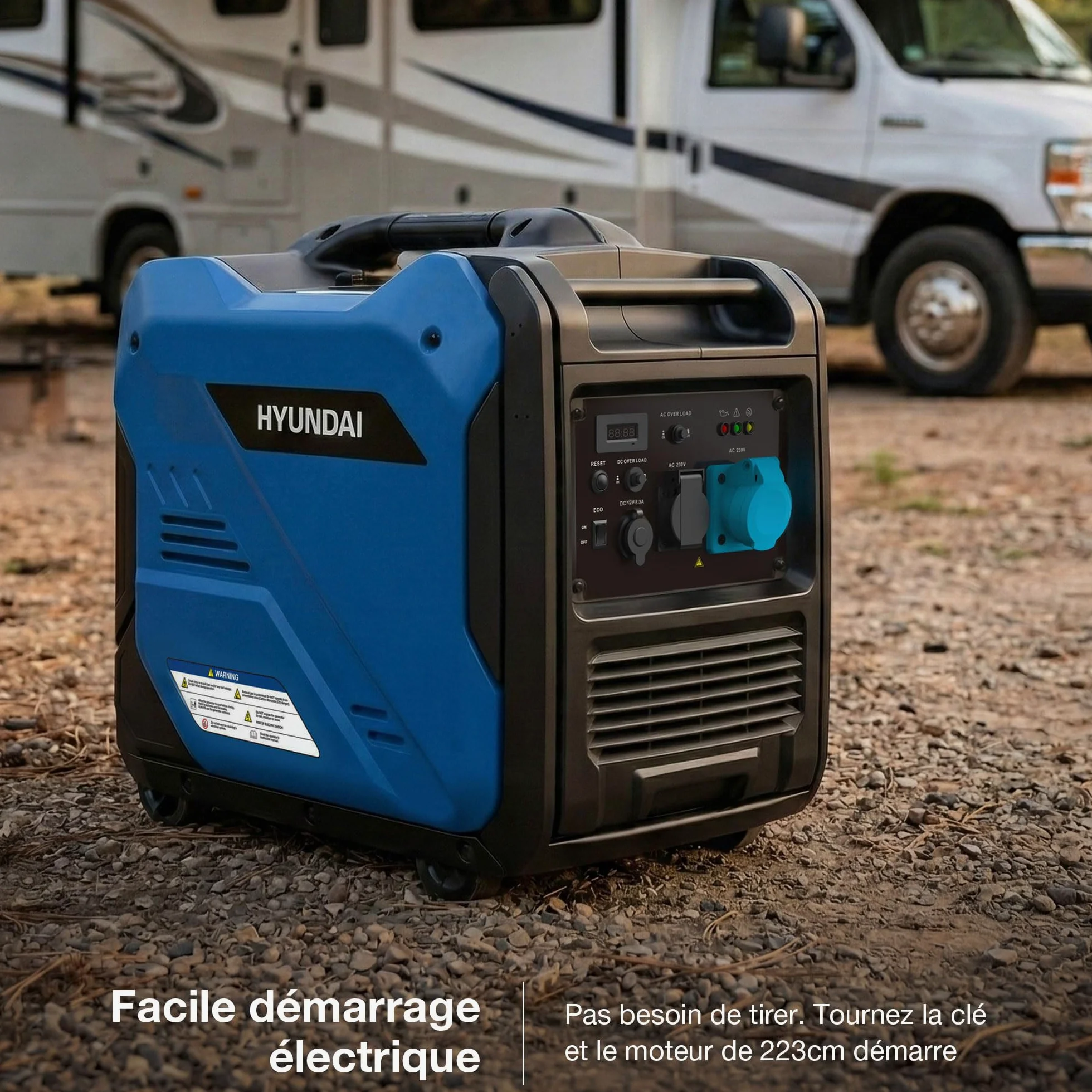 Hyundai Groupe Électrogène Inverter 5500 W / 5 kW Continu, Démarrage Électrique, Essence, Onde Sinusoïdale Pure, Réservoir 11 L, Garantie 3 Ans - HY6250SEi-EU