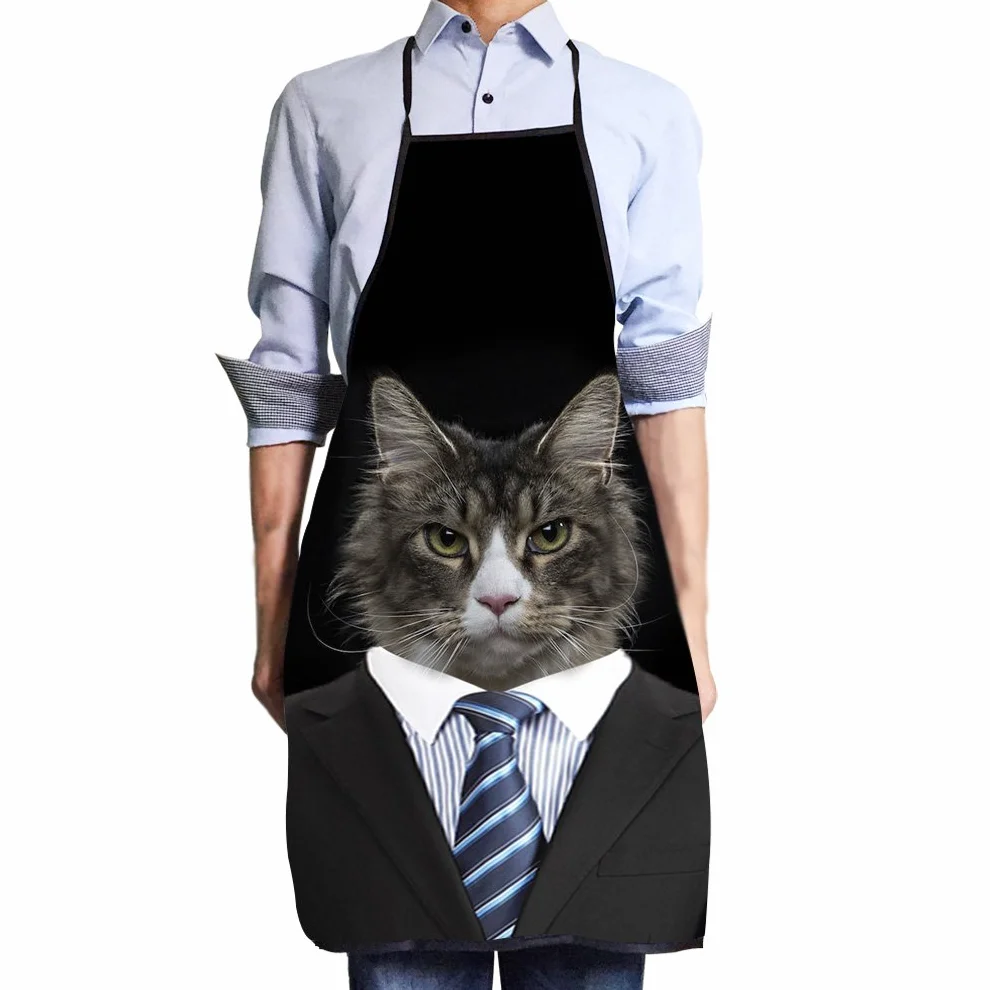 Tablier Rigolo de Cuisine et Barbecue - Drôle pour Femmes, Hommes, Adultes, Couple Marié - Motif Chat - Lavable - Noir