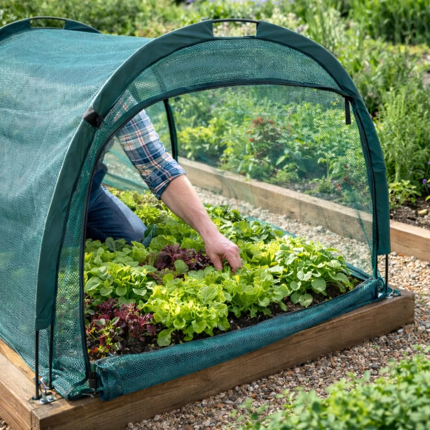 GardenSkill Serre Tunnel Jardin 500x100cm | Tunnel Potager avec Filet Anti-Oiseaux Anti-Insecte | Protection pour Semis, Salade, Poireaux, Fraises, Jardinières | Housse de Croissance, 4 Portes Zippées