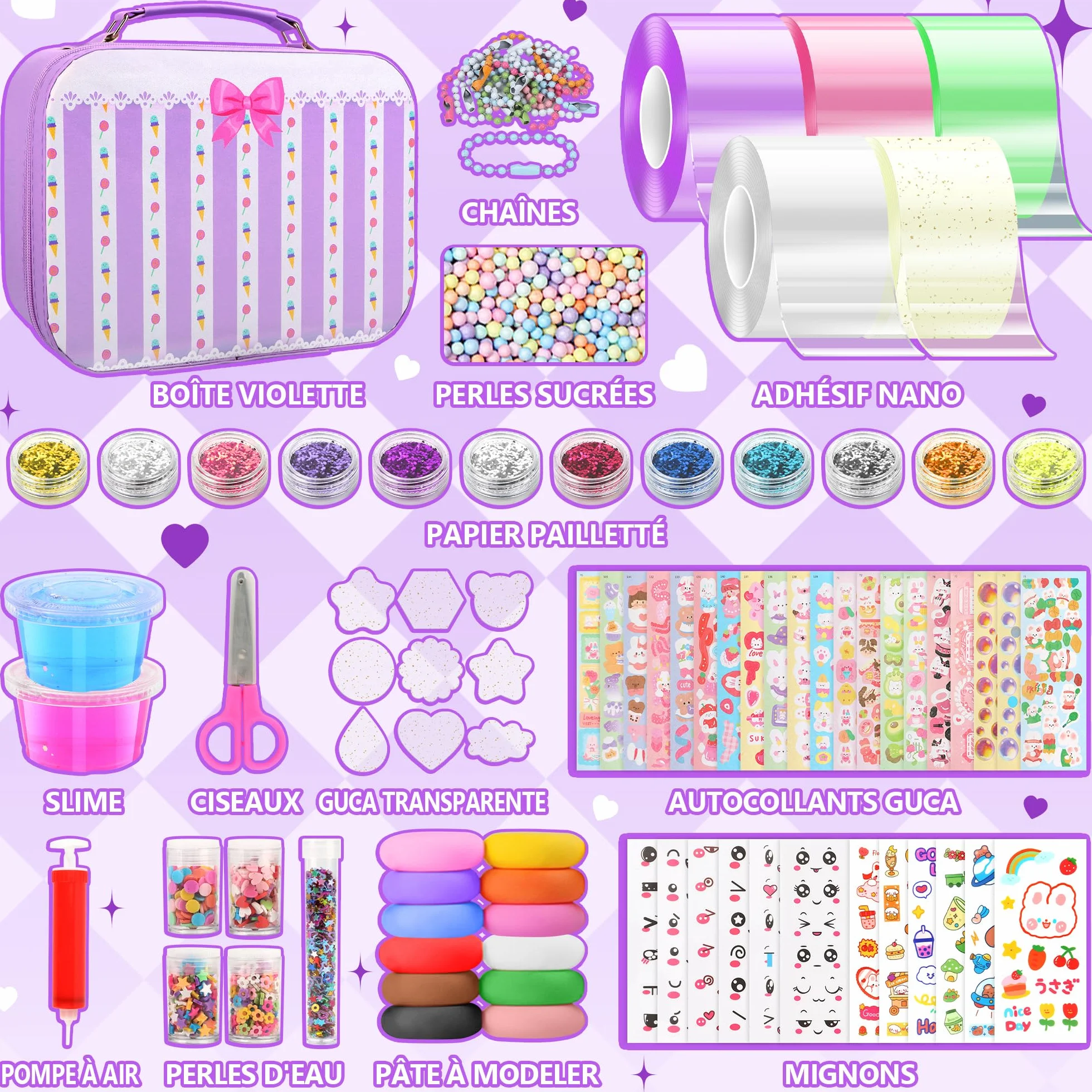 Kit de Bricolage Nano Tape Bubble 106 Pièces avec Paillettes pour Enfants, DIY Craft Kit Cadeaux de Fête