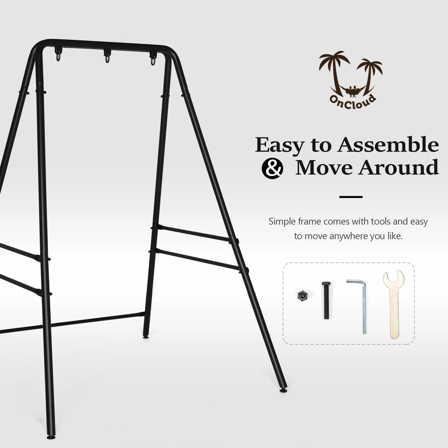 Bonnlo Support Hamac en Métal Robuste Pied Fauteuil Suspendu 200 KG 137L x 138.5W x 180H cm Noir