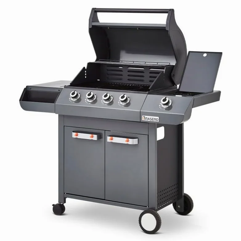BRASERO BY FAVEX – Barbecue gaz Emma 4 + 1 Side – 4 brûleurs 12,6 kW – Brûleur latéral – Système FlexiGrill avec plancha incluse – Surface 64 x 41,5 cm – Jusqu'à 12 convives