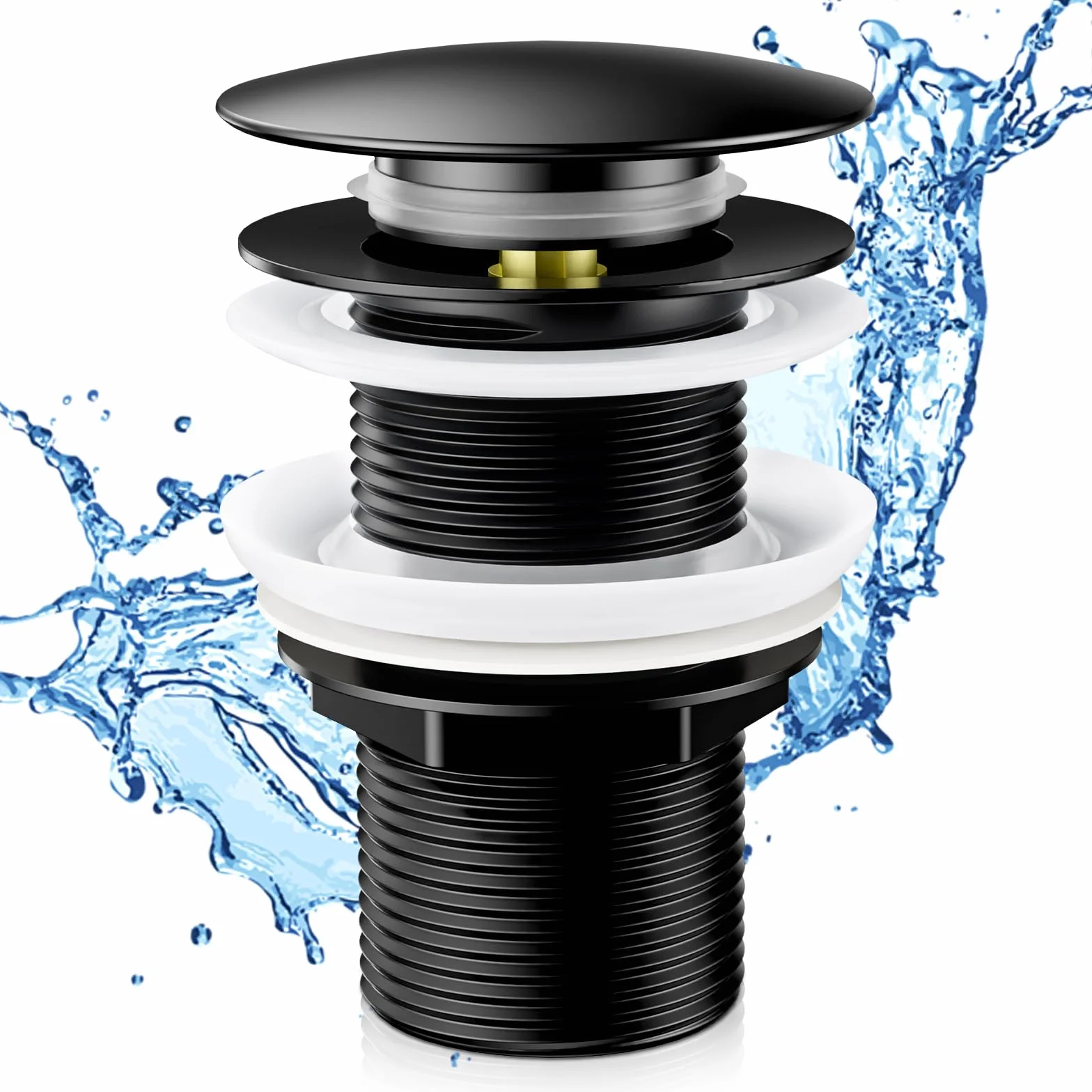 Bonde de Lavabo Sans Trop Plein Noir Clic Clac Universelle G 1 ¼ avec Joint pour Vasque