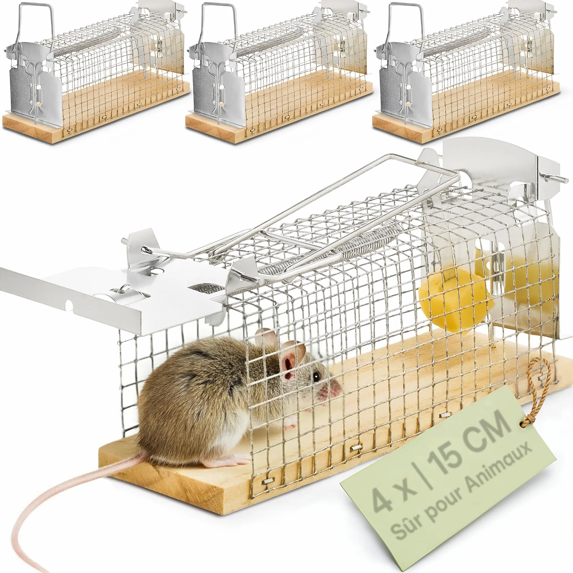 Praknu Piège à Souris Vivant - 4 Pièces - Respectueux des Animaux - Réutilisable - Fabriqué à Partir de Bois FSC® Écologique - Prêt à l'emplo