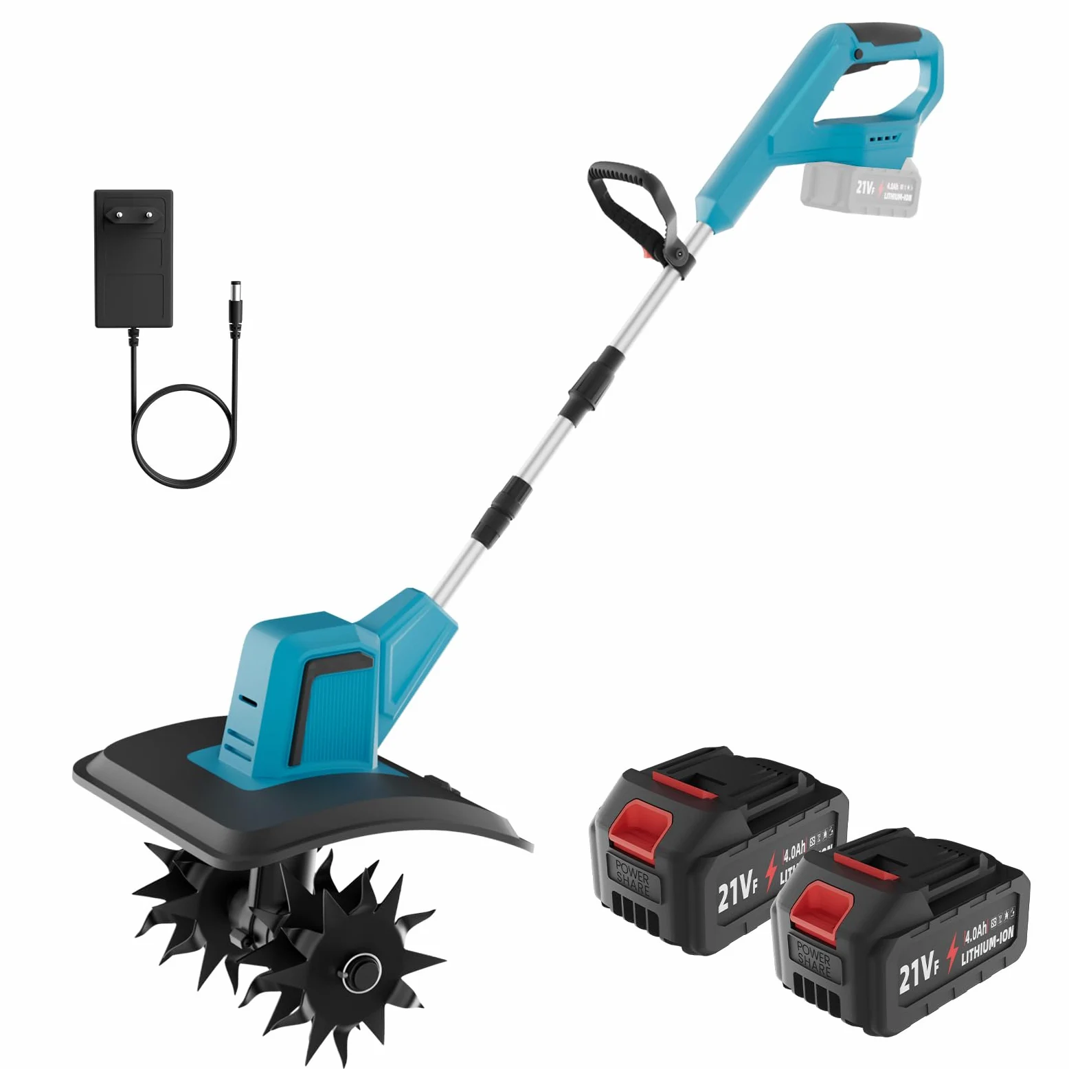 Motoculteur Électrique, Motoculteur sans Fil avec 2 Batteries 4.0Ah, 550W Moteur Brushless, Largeur 20cm Profondeur 15CM, 4 Lames à 12 Dents,Motoazada Bateria à Manche Amovible pour Jardin,Potager