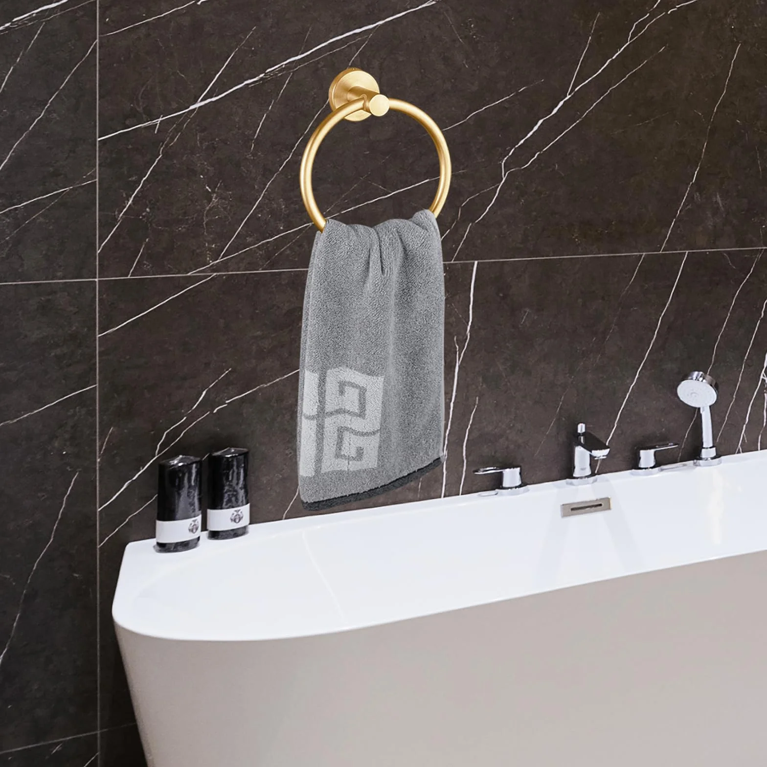 Anneau Porte-Serviettes Mural en Acier Inoxydable pour Salle de Bain et Cuisine (doré)