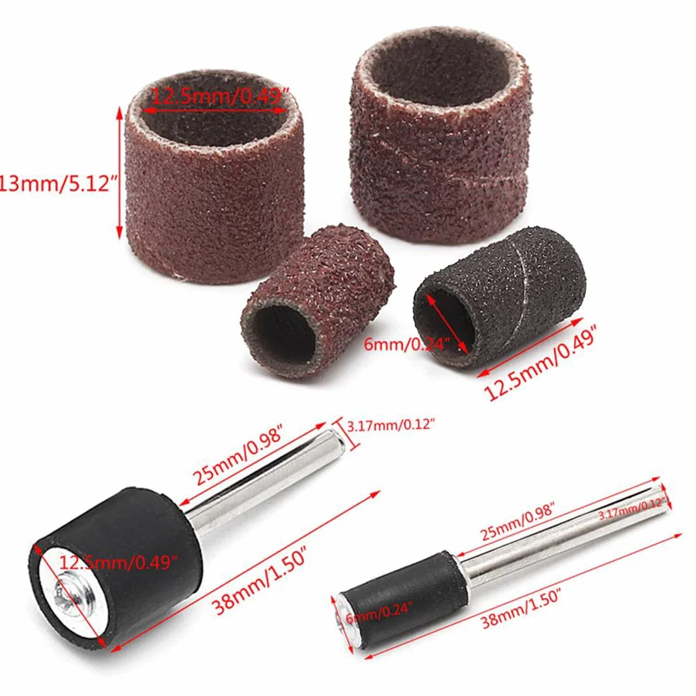 Cylindres Ponceuse Abrasifs Manches Ponceuse Tambour 60 120 320 Grain avec Kit Rotant 4 Mandrins Tubulaires