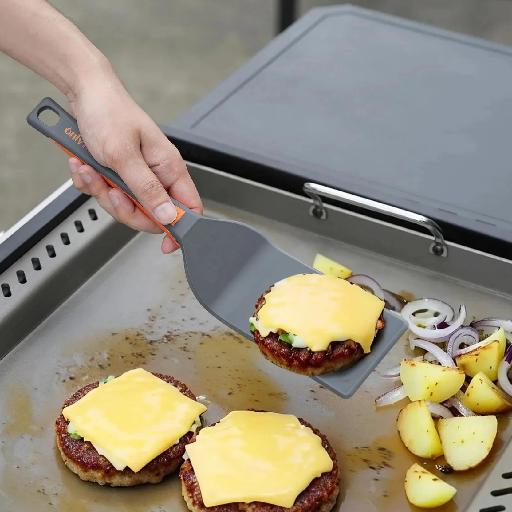 Onlyfire Kit Ustensiles Plancha Barbecue Anti Rayure Spatule Bord Relevé Pince