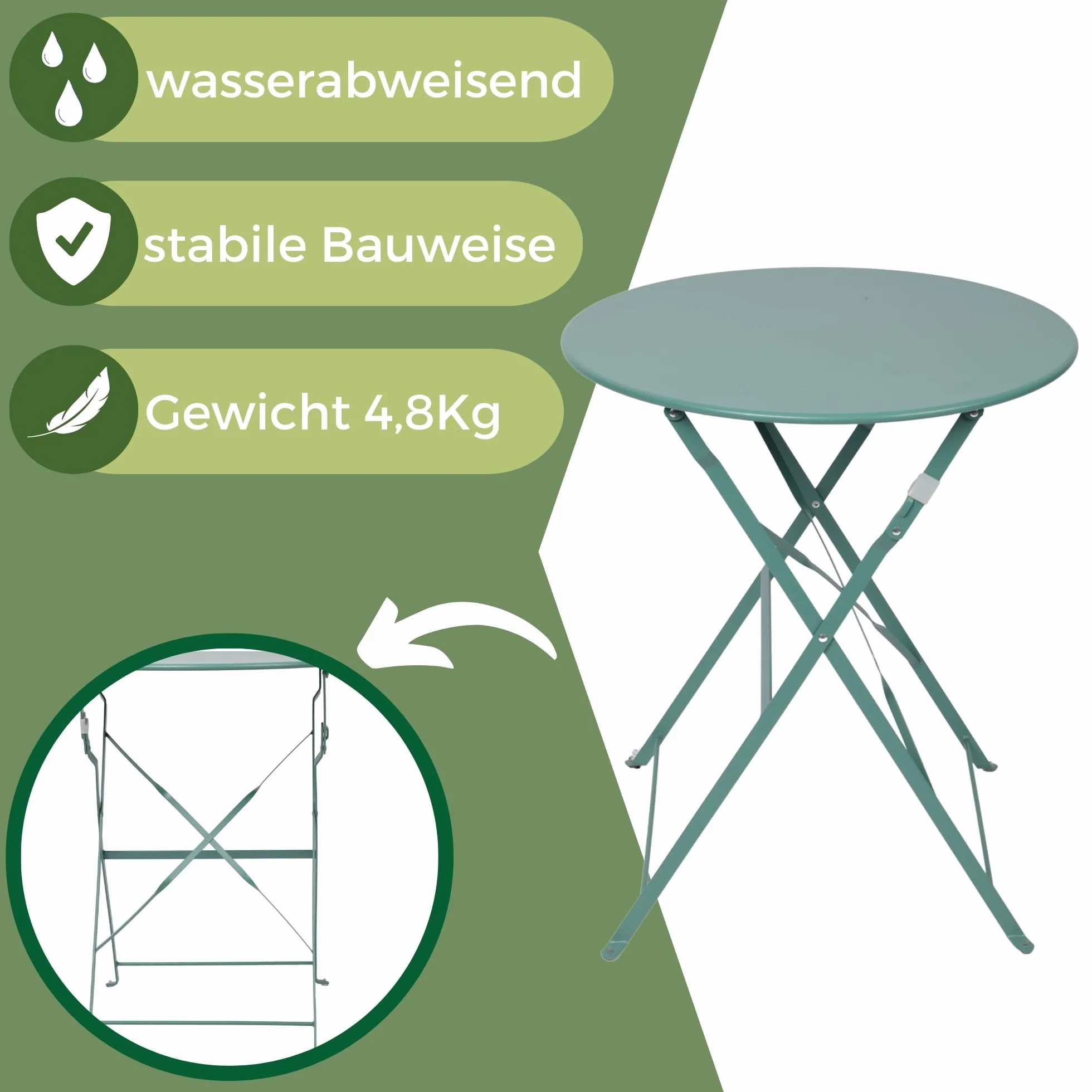 Albatros Ensemble de bistrot 3 pièces vert – Table et chaises pliables en métal robuste pour balcon ou jardin