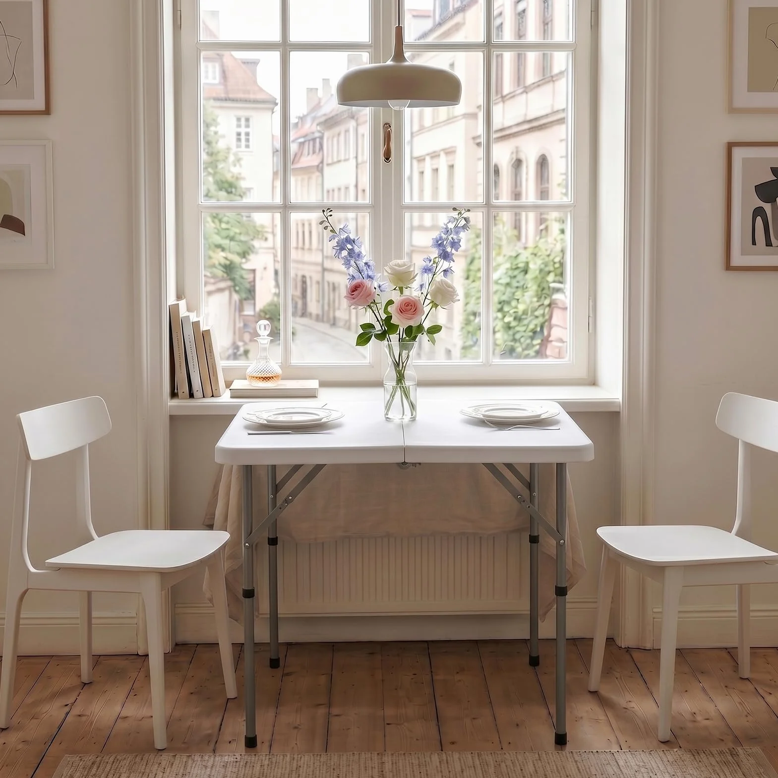 Table Pliante Carrée 87cm HollyHOME Petite Table pour Jardin Balcon Cuisine Camping, Blanc