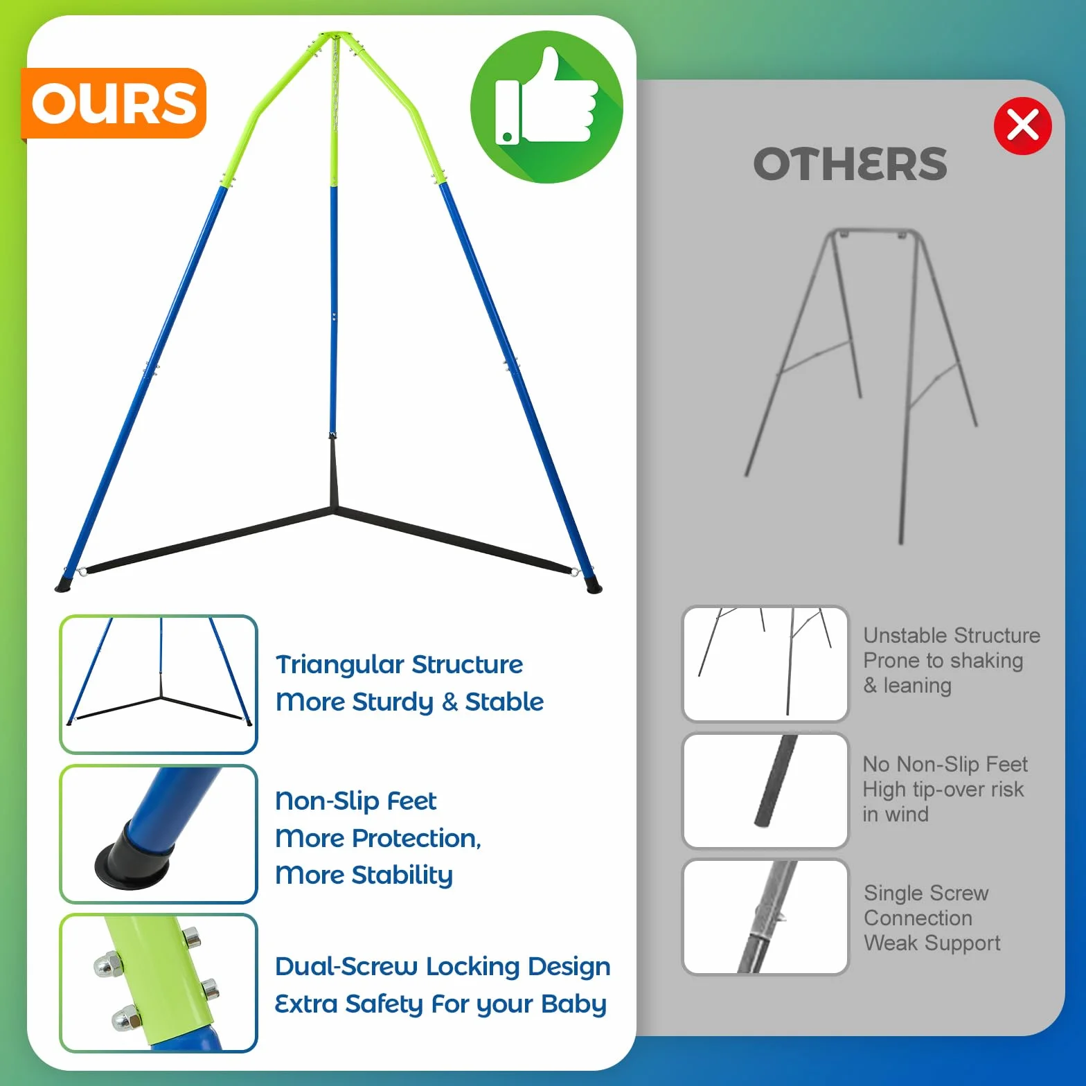 Ensemble de Hamacs 2-en-1 avec Support, Cadre Métallique Triangulaire, Acier Robuste 90 kg, Réglable en Hauteur