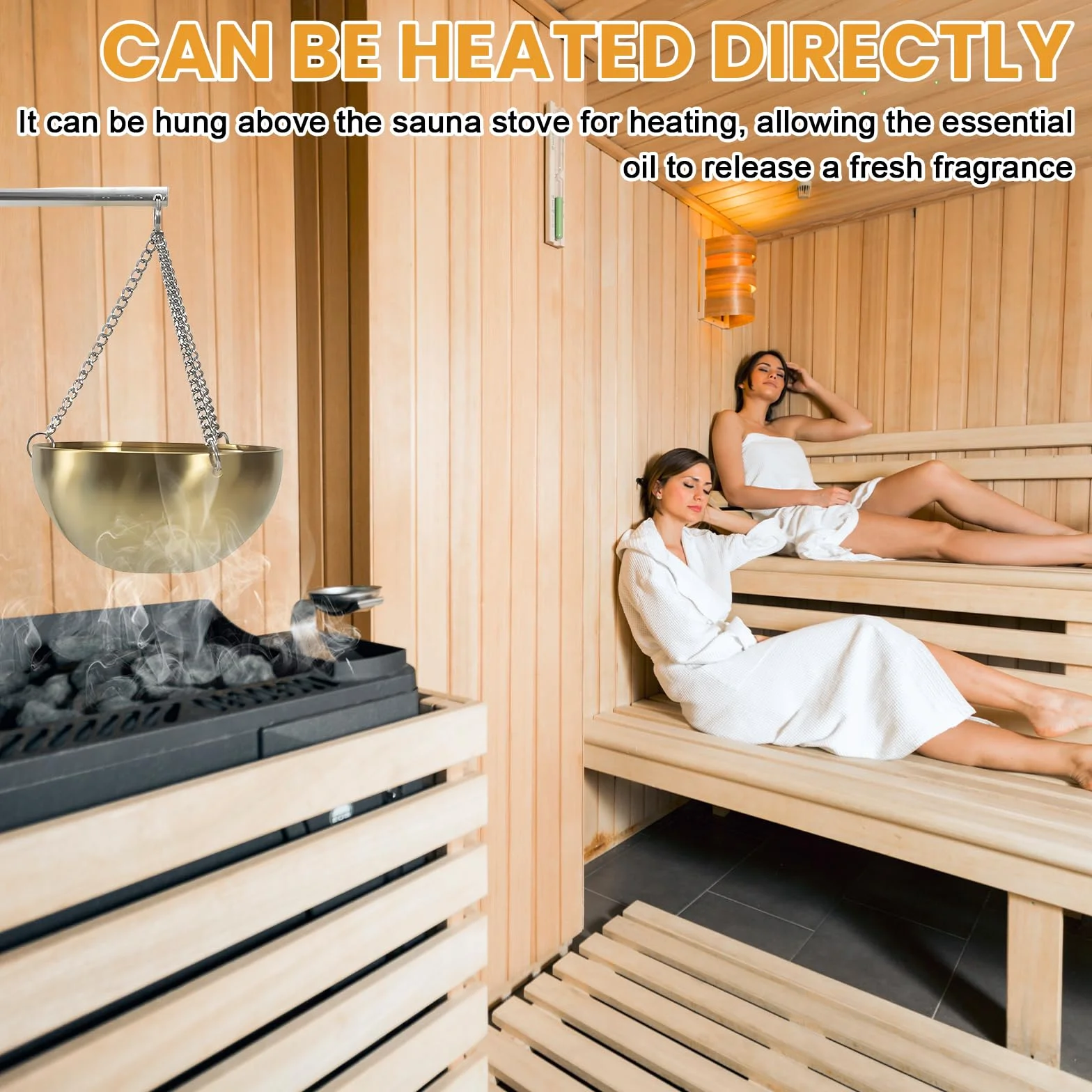 Bol aromatique pour sauna en acier inoxydable 12 cm - Bol de sauna suspendu doré