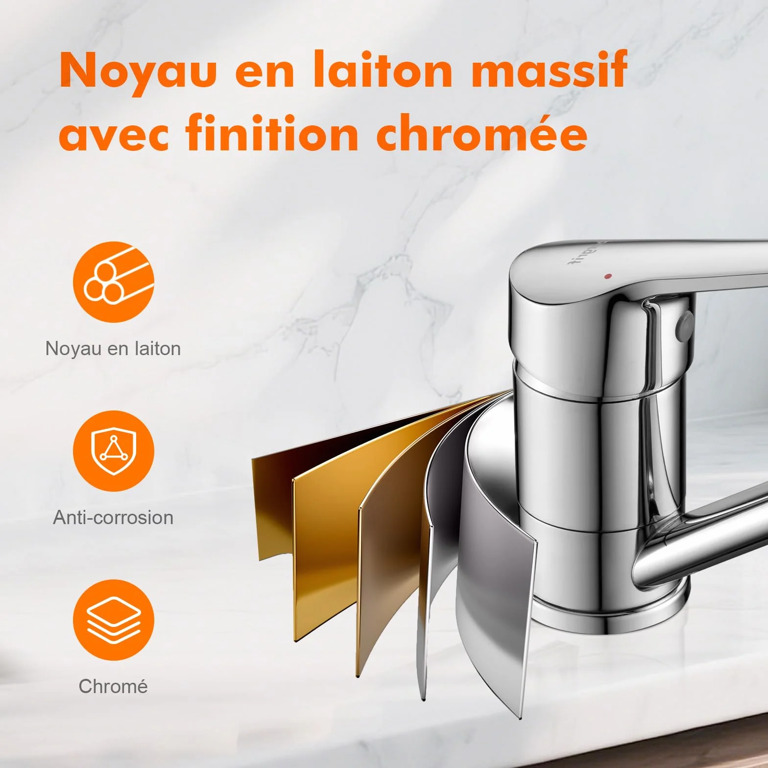 Ibergrif Mitigeur d'Evier Robinet Cuisine Monocommande Orientable 360° Laiton Chromé Argent