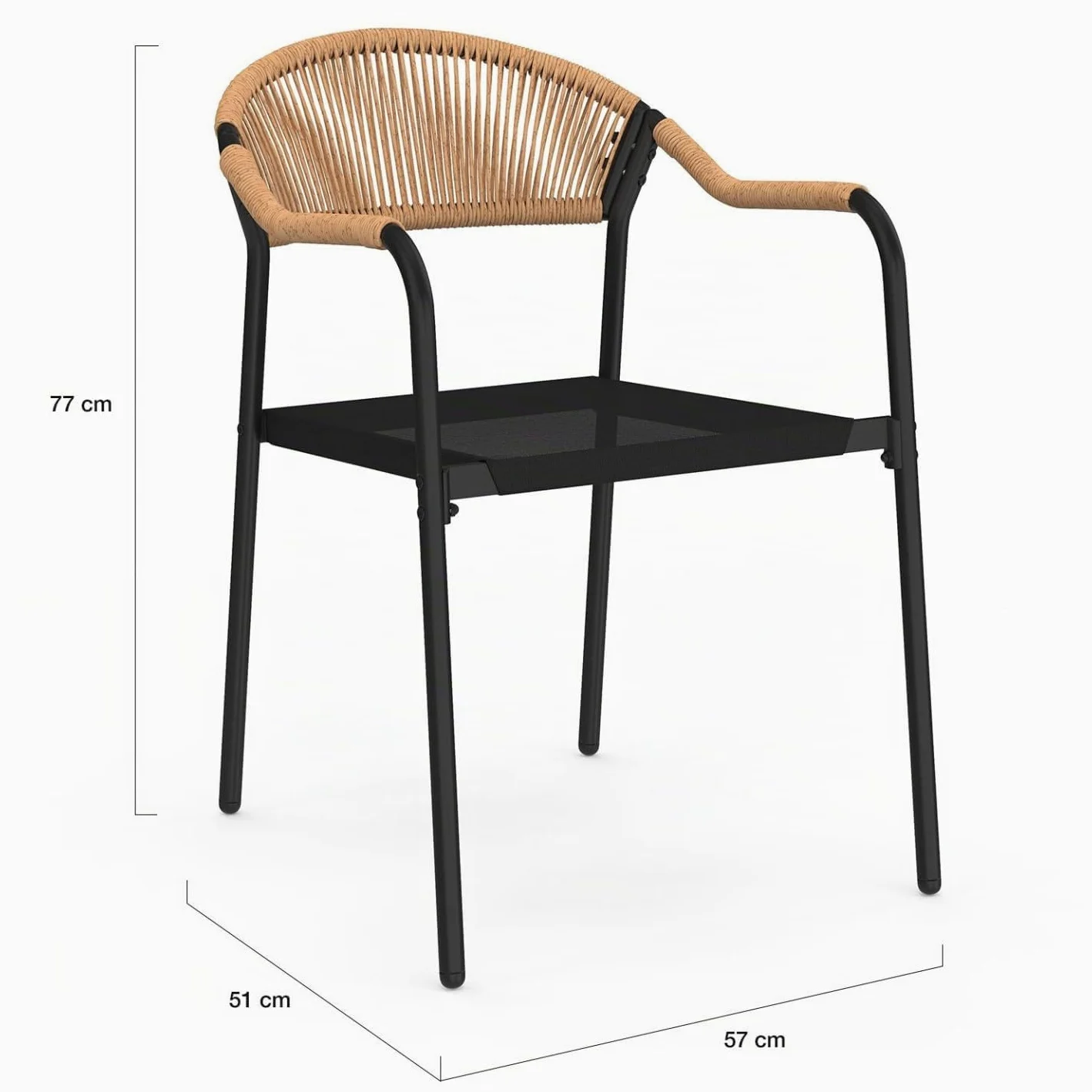 IDMarket - Lot de 6 chaises de Jardin Madeira métal, Cordage et textilène Noir et rotin Clair