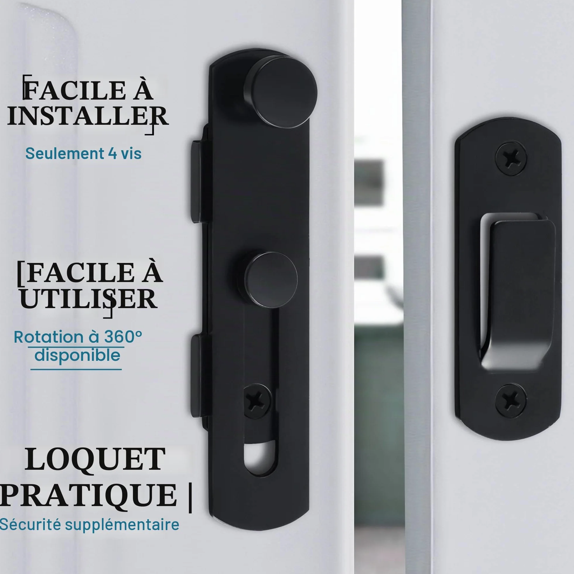 SAYAYO Verrou Porte Coulissante Serrure Loquet Portail à Bascule Boulon Acier Inoxydable Noir Mat EMS9500-B