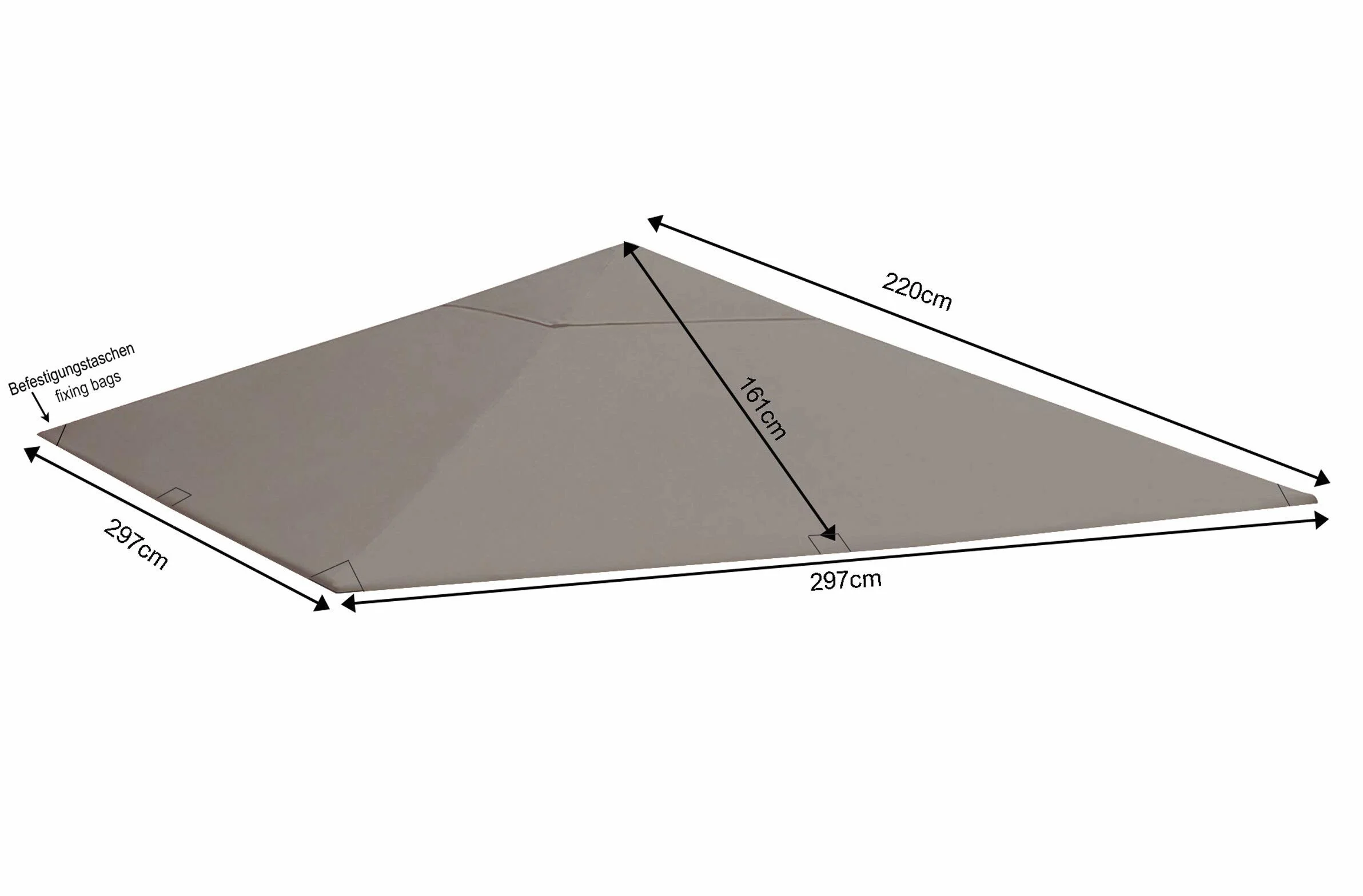 QUICK STAR Toit de Rechange pour Tonnelle de Jardin Gris 3 x 3 m