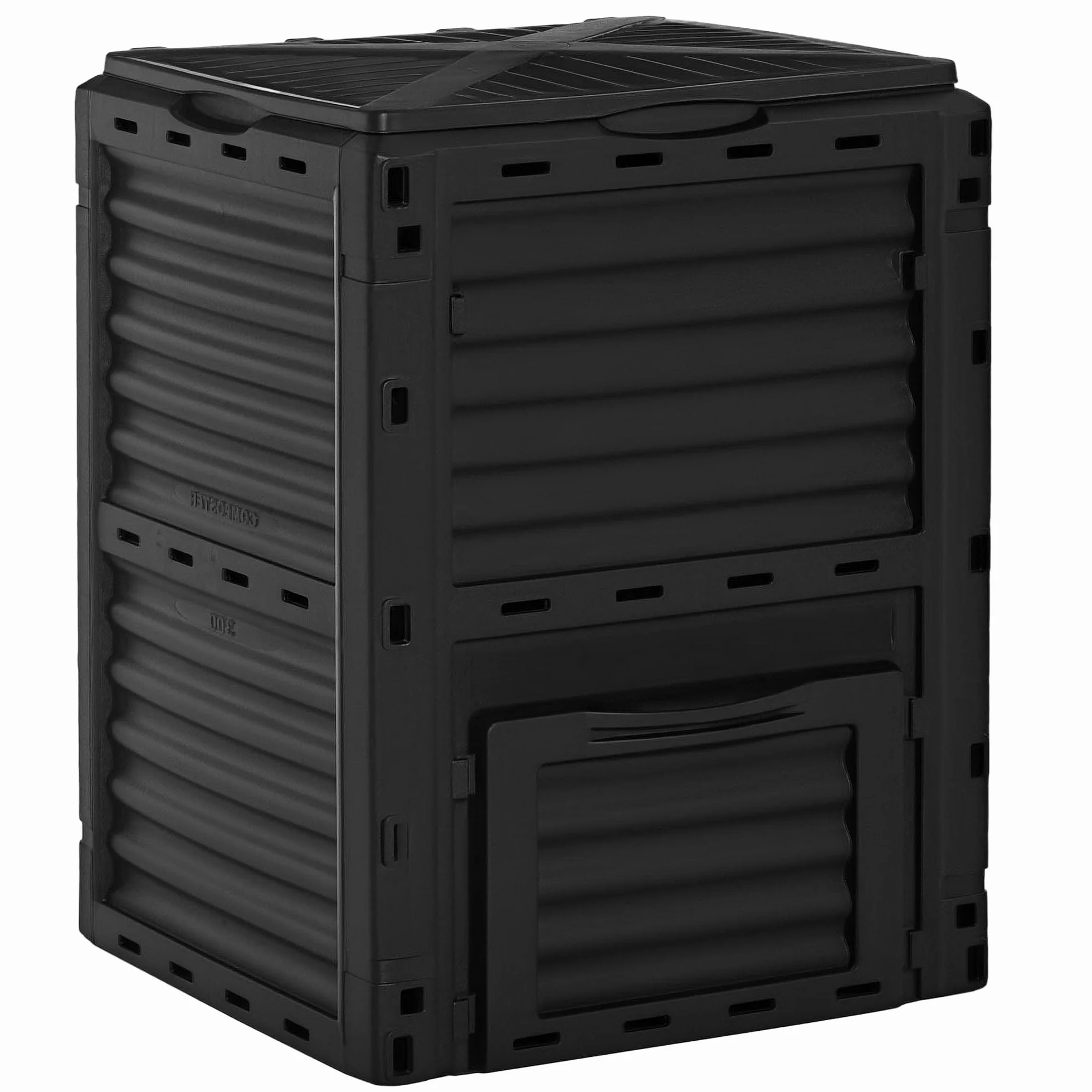 Outsunny Composteur de Jardin 300L, bac composteur polypropylène, 48 aérations, Noir