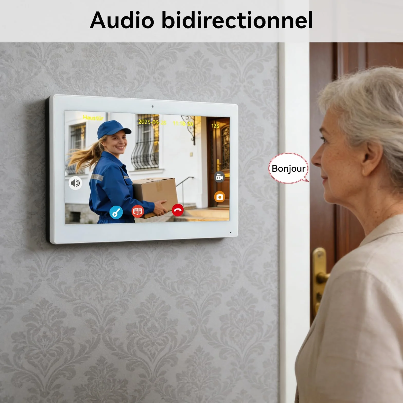 Interphone Vidéo WiFi 1080P, Moniteur Tactile 10.1", Sonnette Vidéo 2 Fils, Audio Bidirectionnel, Vision Nocturne