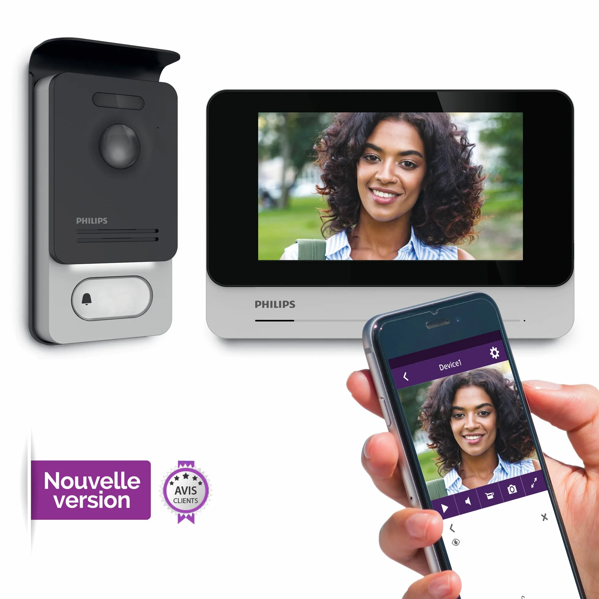 Philips WelcomeEye Connect 2 Visiophone Connecté Écran Tactile 7 Pouces Contrôle Application Smartphone Badges RFID Vision Nocturne 130 Degrés