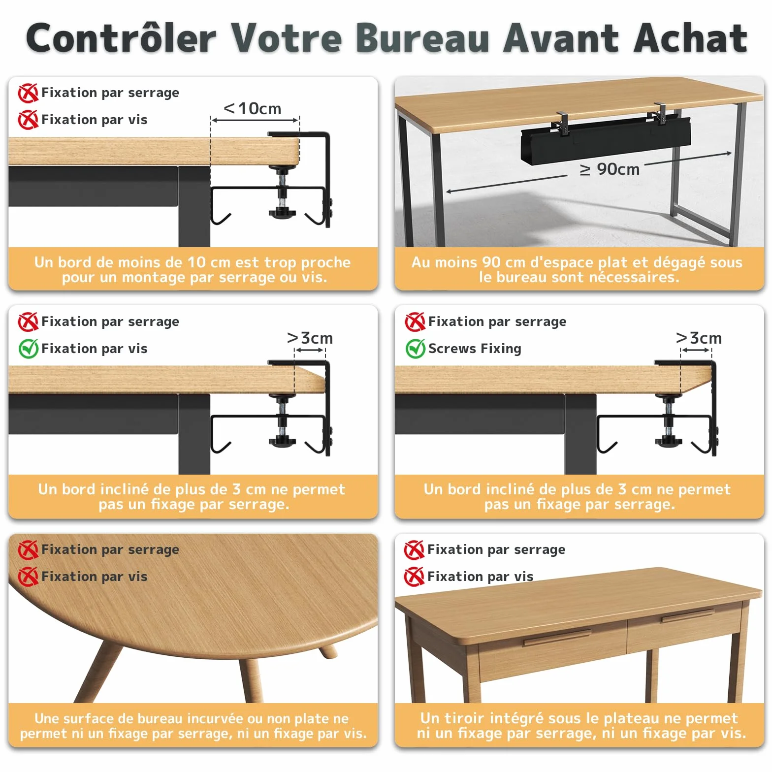 Cable Management Bureau Sans Perçage 90cm, Under Desk Cable Tray avec Fixation par Pinces/Vis, Range-Câbles Tissu Imperméable Noir
