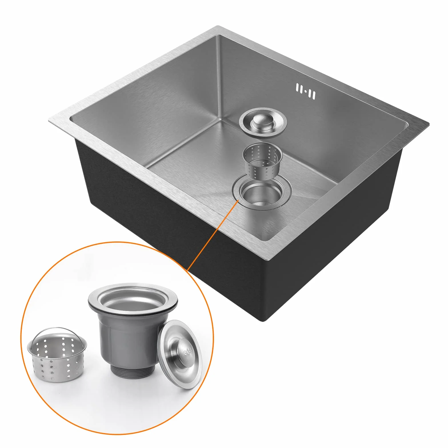 Ibergrif M84040 Évier de Cuisine 1 Bac Acier Inoxydable 40x40 cm Argent