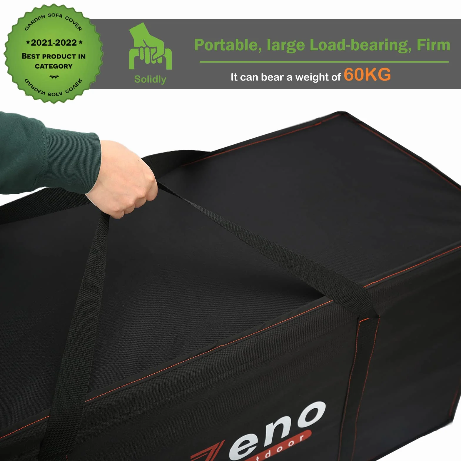 Enzeno Sac de rangement coussins meubles jardin tissu Oxford 420D anti-UV poignée transport fermeture éclair
