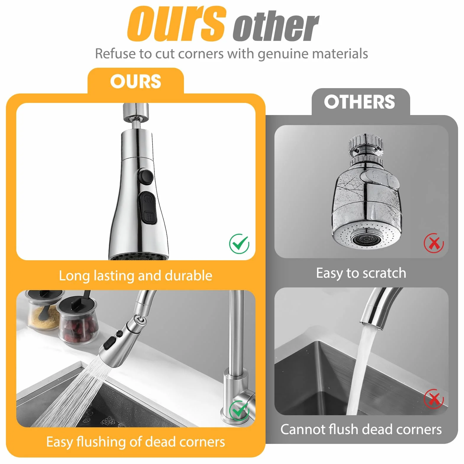 Robinet Cuisine Douchette 360 Degres 3 Modes Embout Aerateur Mitigeur Evier Plastique ABS Universal Orientable