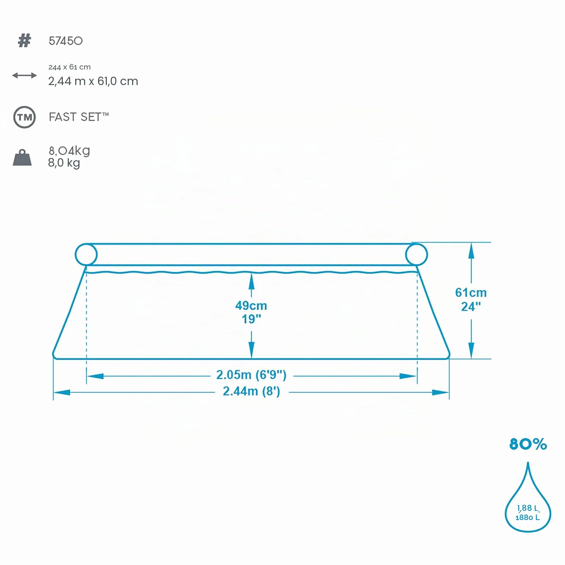 Bestway Piscine Ronde Fast Set 244x61 cm Bleu