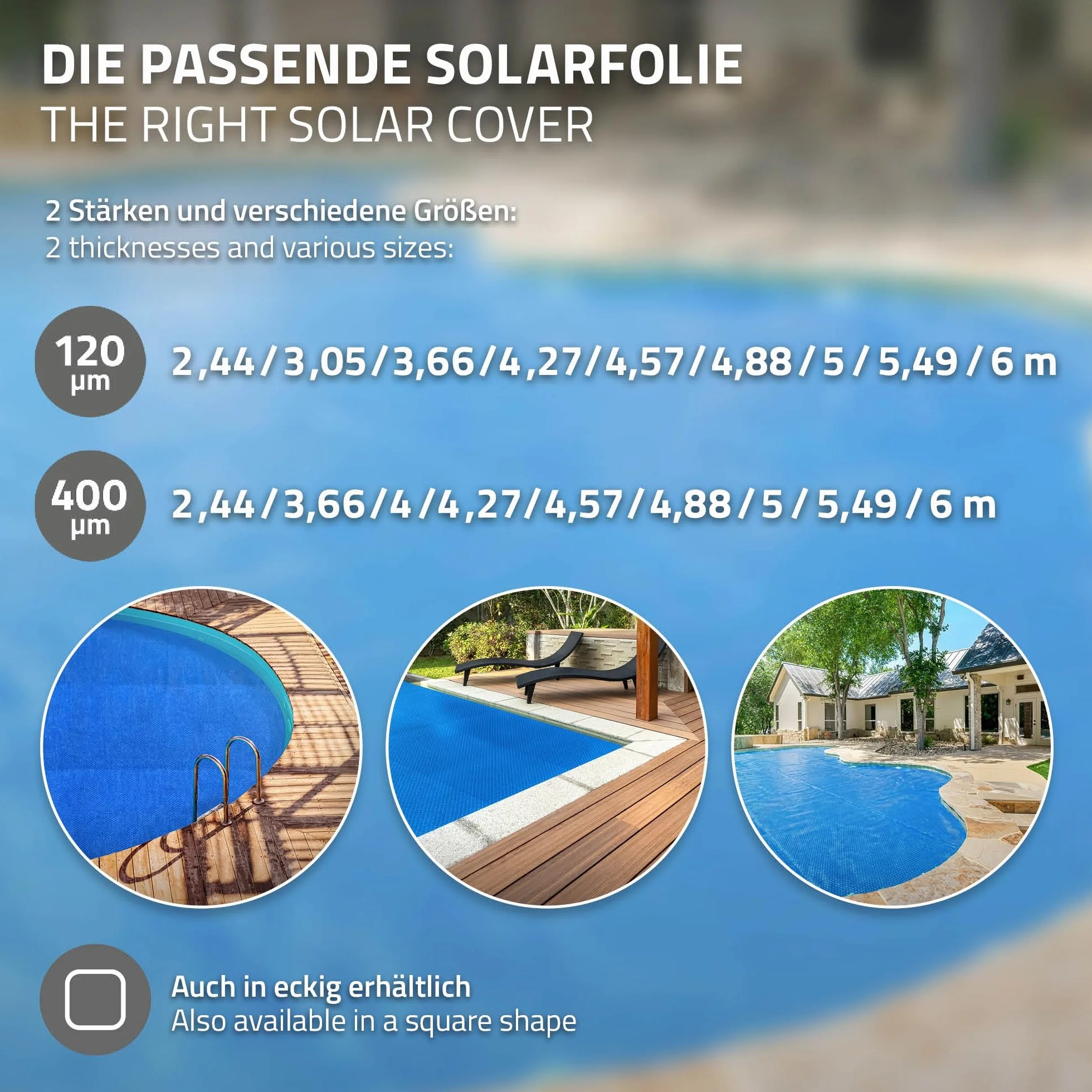ECD Germany Bâche Solaire de Piscine Ronde Ø 244 cm Bleue, Épaisseur 400µm, Film à Bulles Découpable