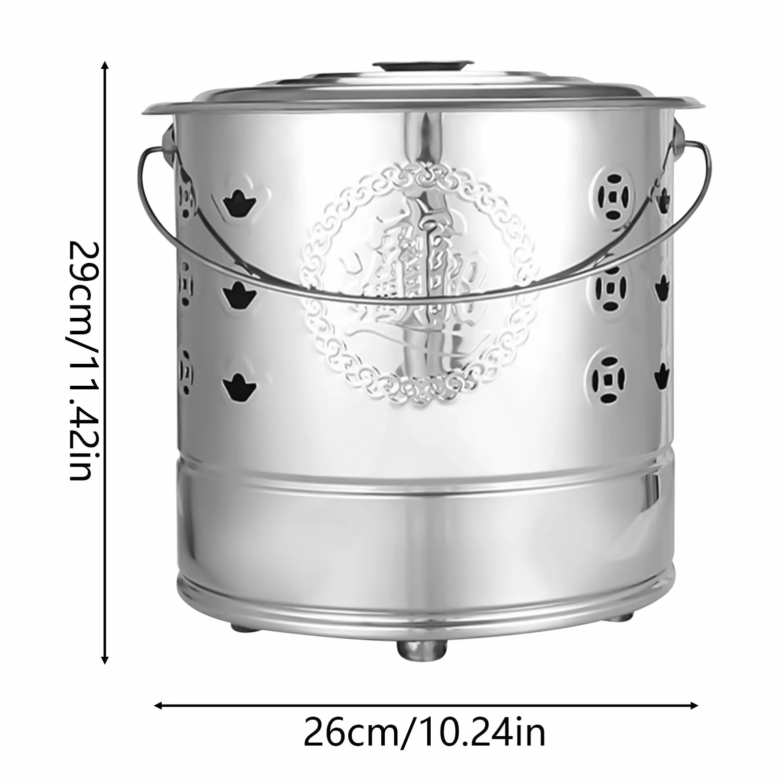 Burn Barrel Seau en Papier Inoxydable avec Poignée de Transport pour Feuilles Débris Bois Conteneur à Feu Extérieur Durable