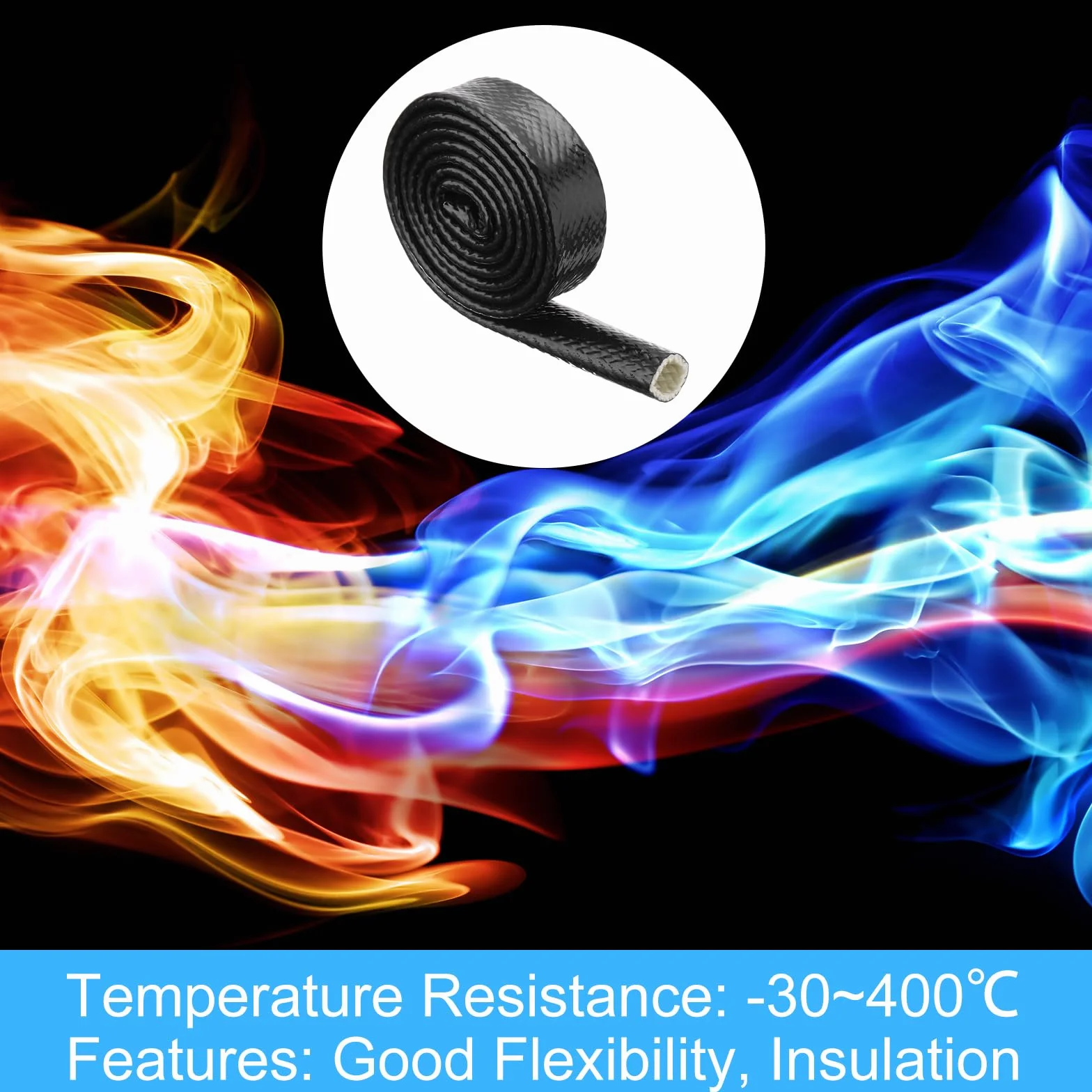 Gaine de Protection Thermique en Fibre de Verre Revêtue de Silicone 0,8" ID 3,3ft Noir