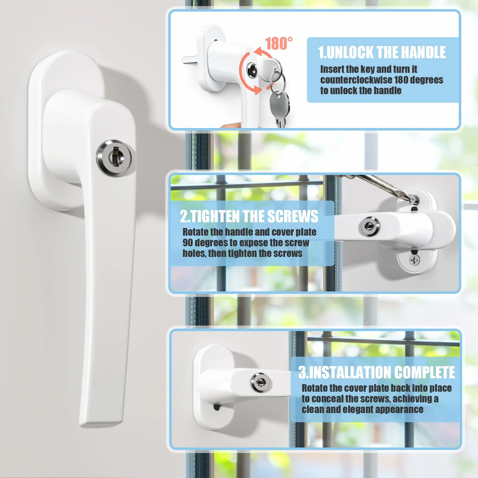 Poignée de fenêtre verrouillable Blanc 5 pièces Alliage de Zinc Haute précision Alliage d'aluminium Grade Spatial 2 clés