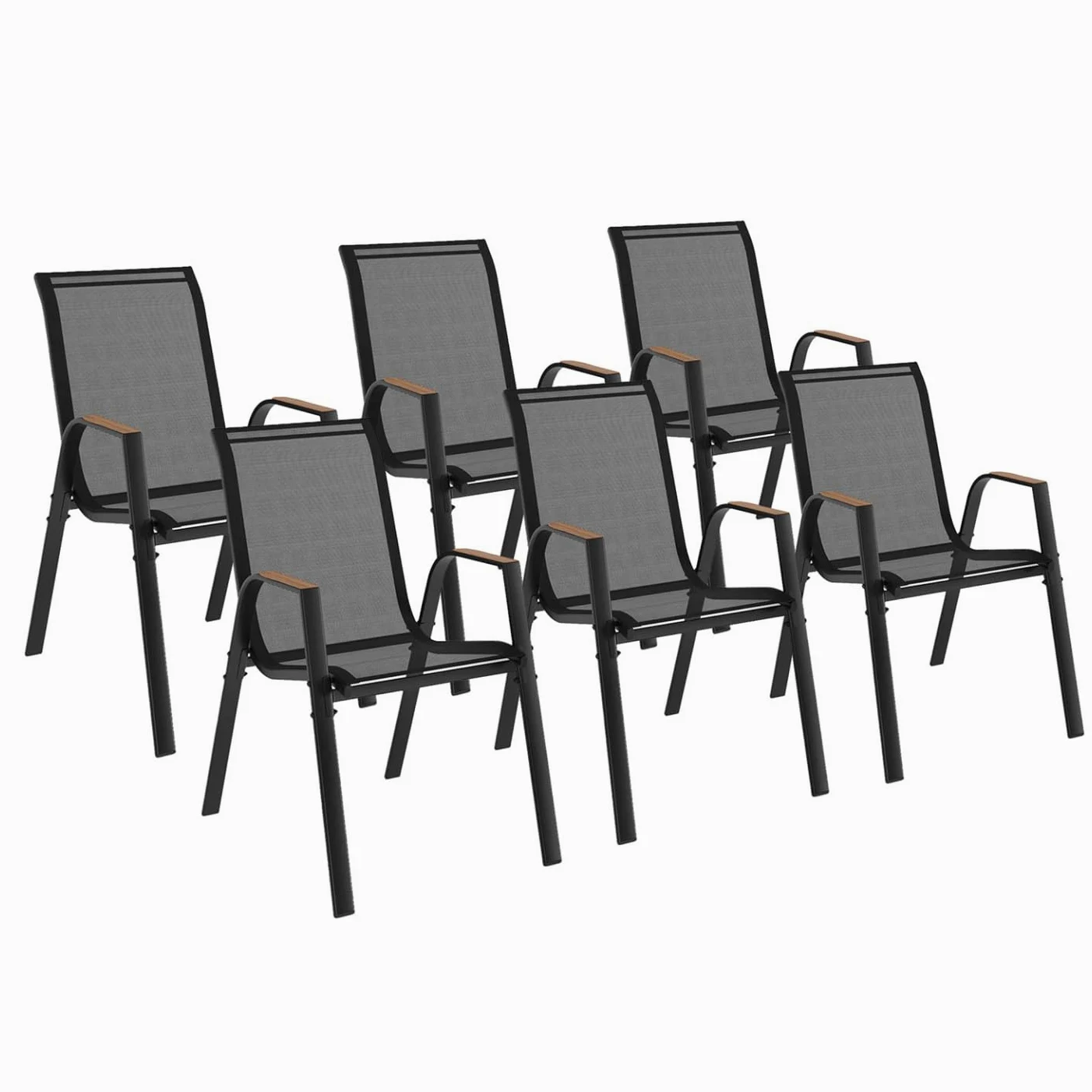 IDMarket - Lot de 6 chaises de Jardin NOUMEA métal et textilène empilables Noir et Bois