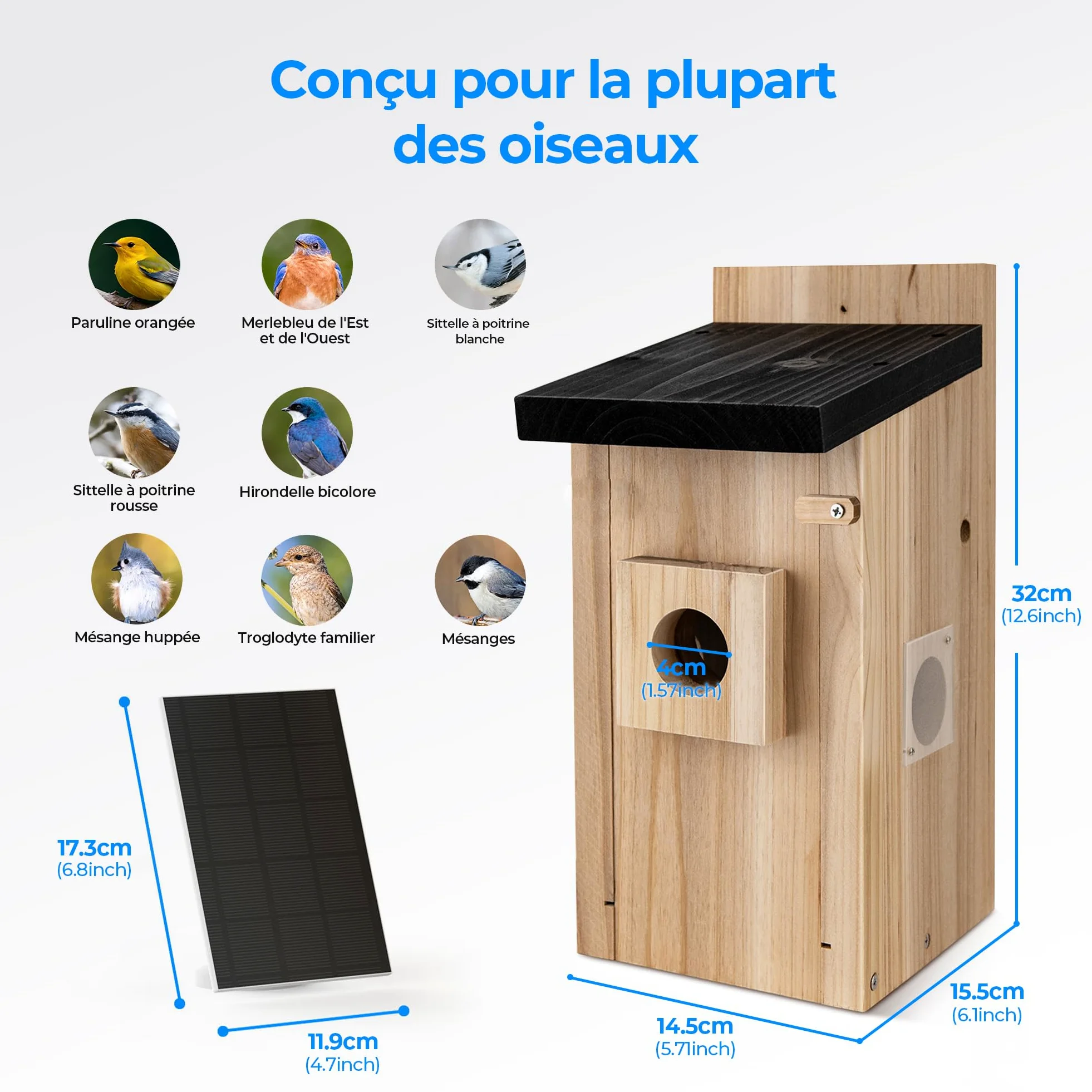 Nichoir à Oiseaux Extérieur avec Caméra 4MP - Maison pour Oiseaux avec Caméra Solaire, Observation en Direct de la Nidification, Étanche IP65, WiFi 2.4G, Kit de Montage DIY