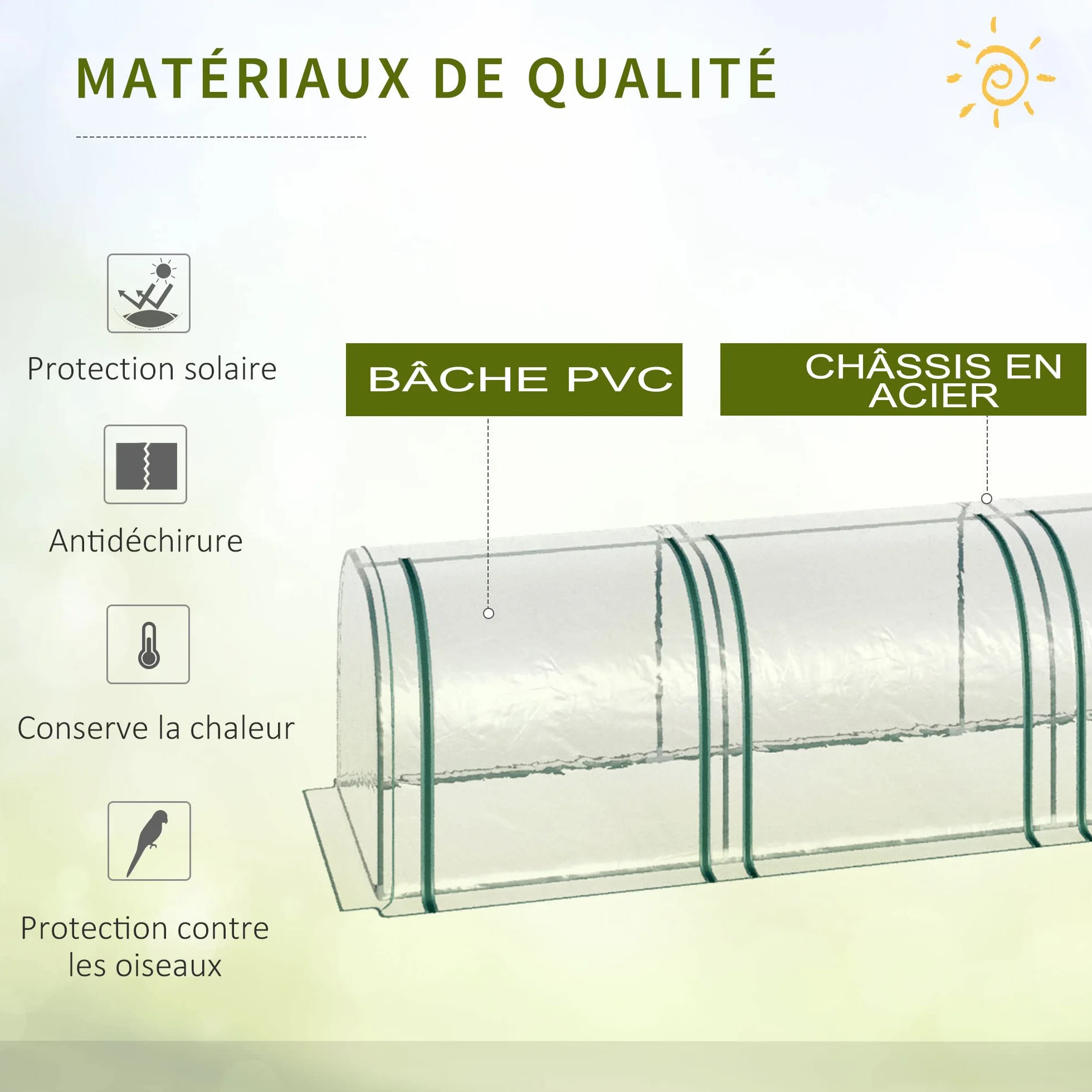 Outsunny Mini Serre de Jardin, Mini Serre Tunnel, Serre à Tomates 3,95L x 1l x 0,8H m, Acier, PVC Haute Densité Anti-UV, 4 Fenêtres avec Zip Enroulables, Vert et Transparent