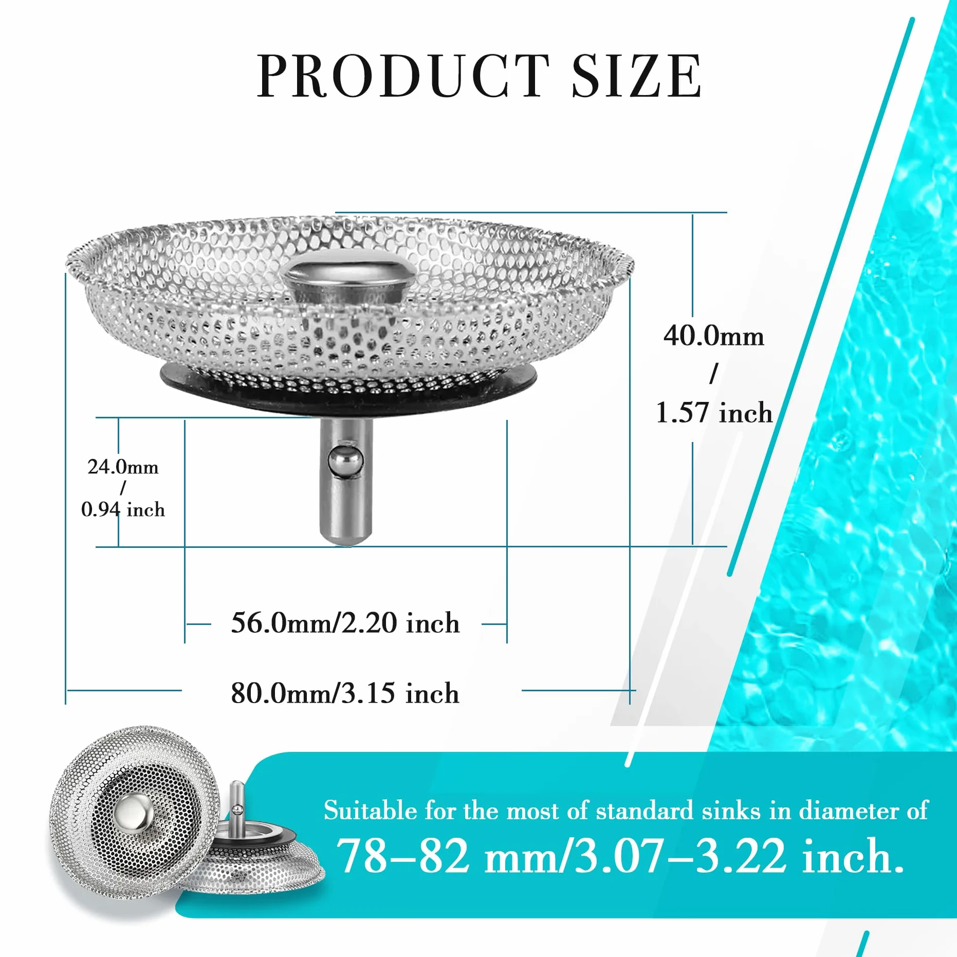 Filtre Evier Cuisine Acier Inoxydable Bouchon Panier Crépine Vidange Diamètre 8cm