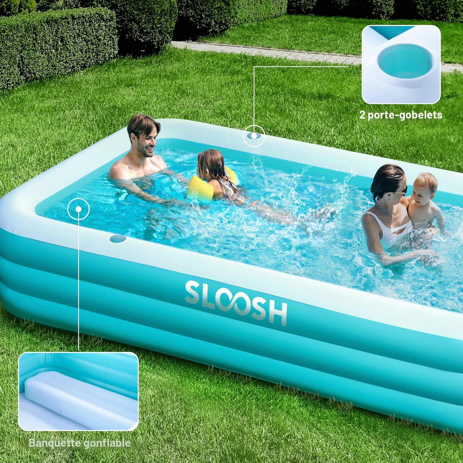 SLOOSH Piscine gonflable pour adultes 304,8 x 182,9 x 55,9 cm familiale hors sol durable