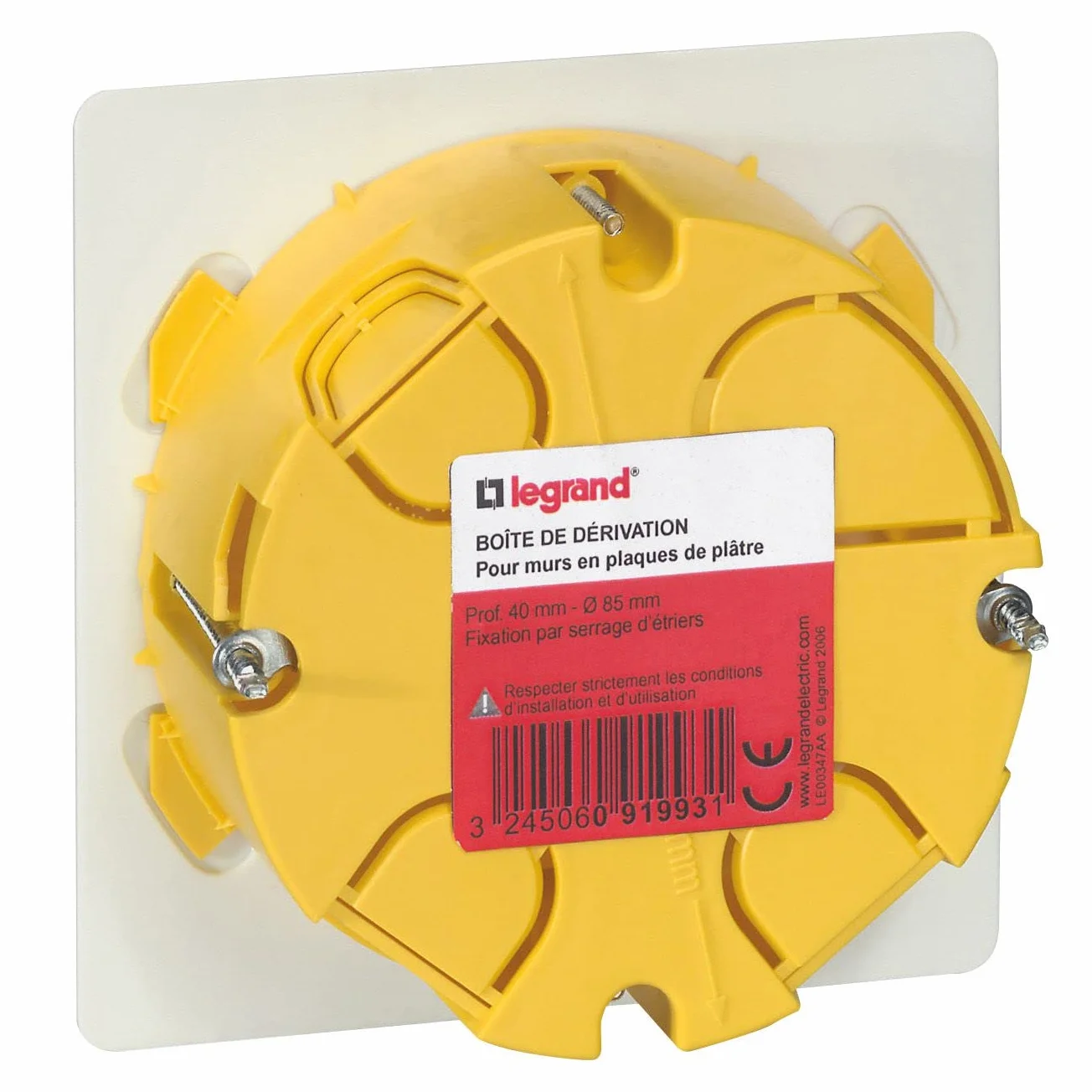 Legrand Boîte de dérivation Ø85mm profondeur 40mm avec plaque et vis