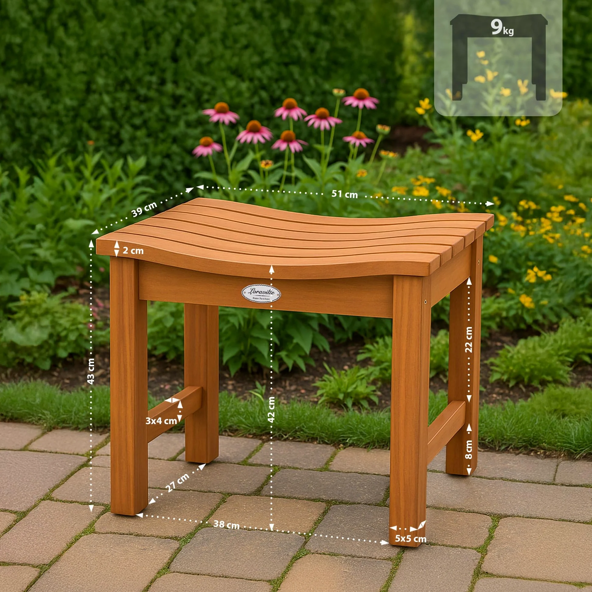 CLP Tabouret en Teck d'extérieur résistant aux intempéries Bibury, Pouf et Repose-Pied en Un, Durable pour Le Jardin, Couleur:Teck