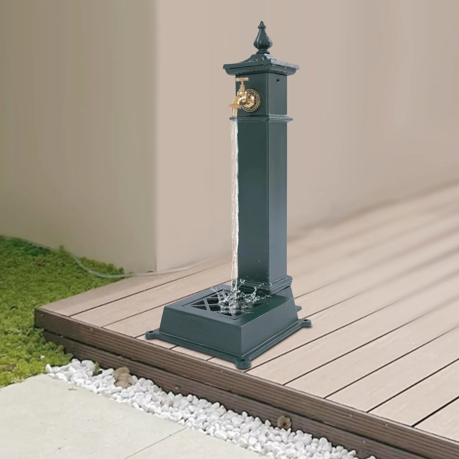 Colonne d'eau de jardin antique - Fontaine sur pied - Colonne d'eau avec robinet et bassin - 30,5 x 33 x 73 cm - Pour parcs