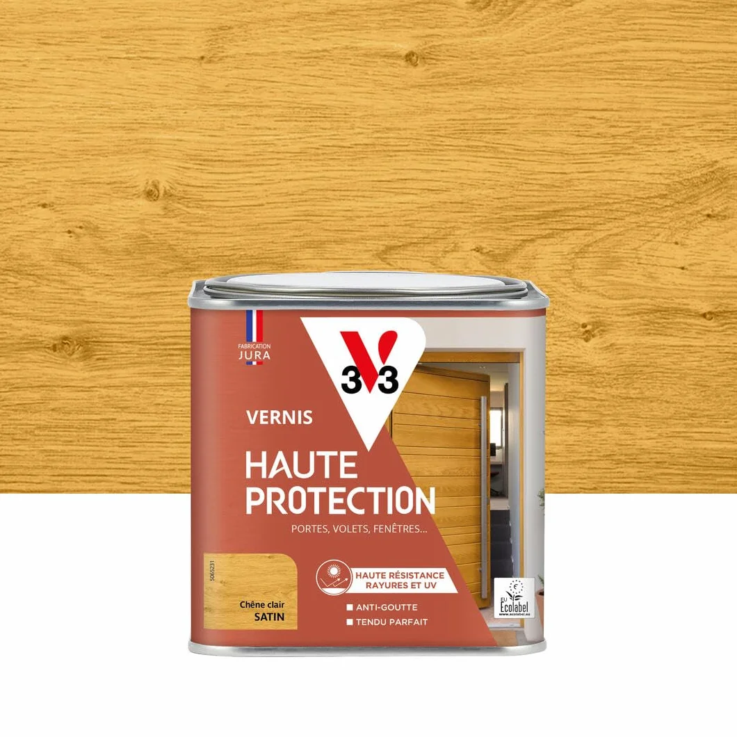 V33 Vernis bois extérieur Chêne clair satin 0,5L Haute Protection Anti-UV Anti-rayures