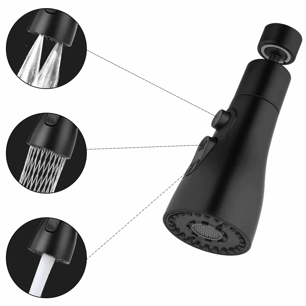 Embout Robinet Cuisine 360° Rotatif 3 Modes Douchette Évier avec Adaptateur FM22 Noir