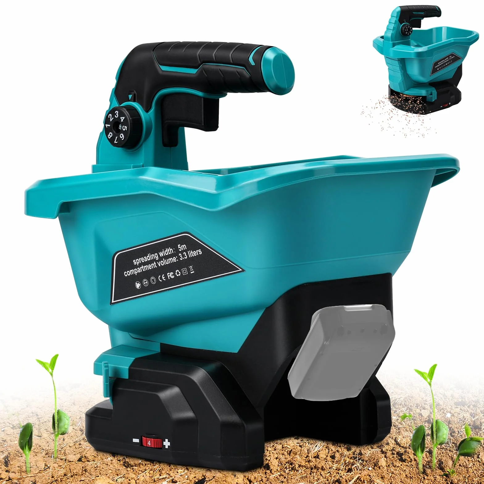 Makita 18 V Épandeur d'engrais Portable 3,7 L Réglage de Vitesse 6 étapes Couvert 800 m²
