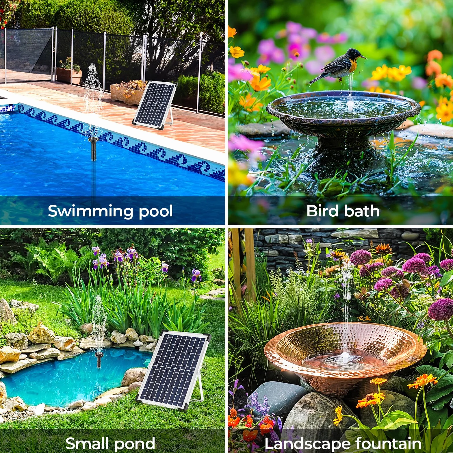 Fontaine Solaire Pompe à Eau 9V 10-12W 190L/h avec Tuyau 1m Câble 3.25m 9 Buses pour Bassin Jardin