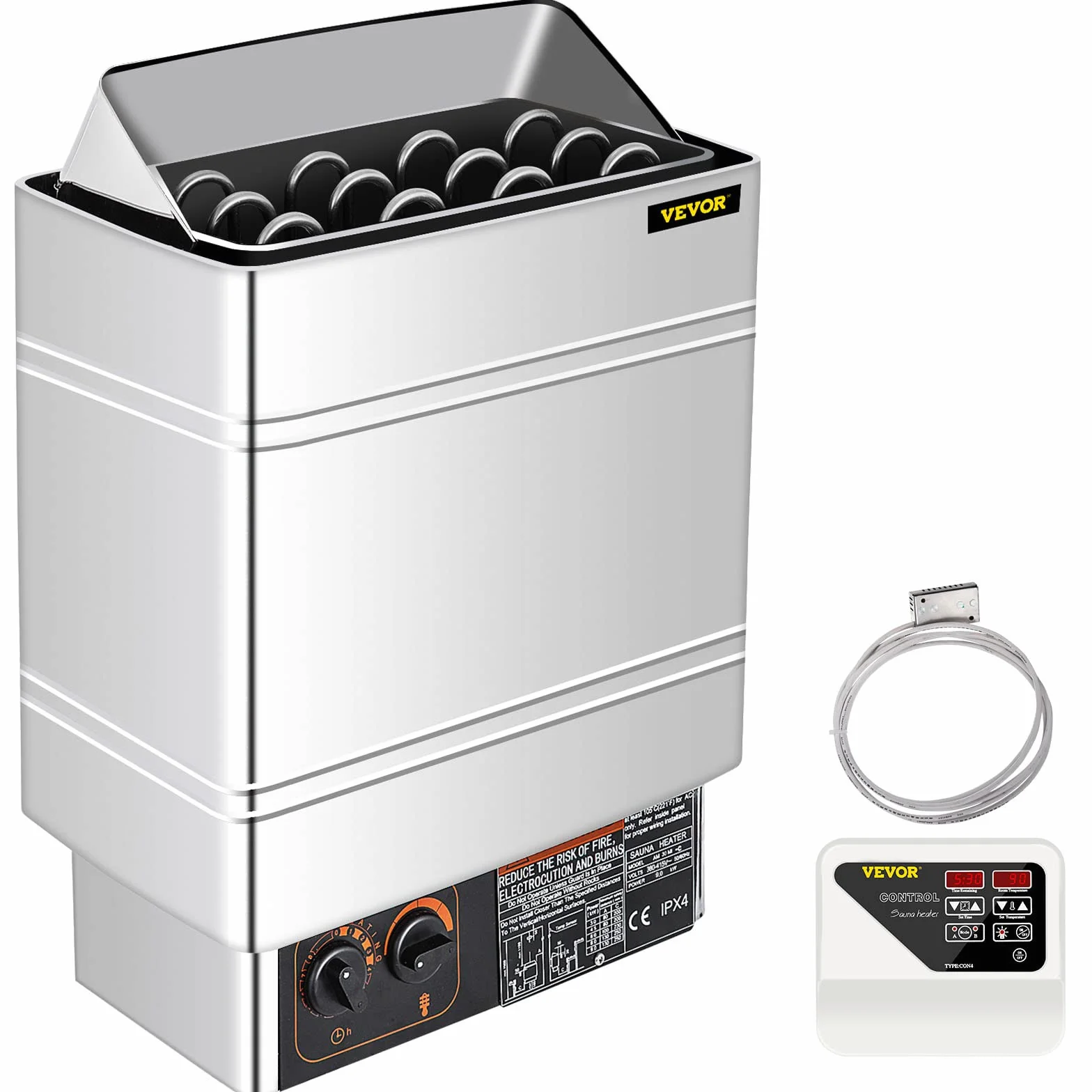 FlowerW Poêle pour sauna électrique 9 kW 380-415 V avec commande externe et capteur 3M