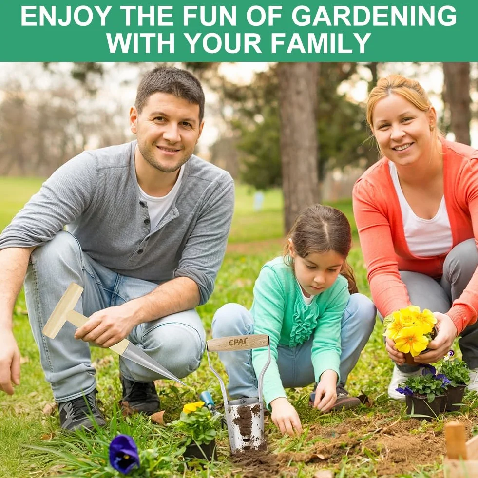 Outil de Perforation de Jardin, Plantoir à Bulbes avec Pointe en Fer Chromé et Manche en Bois Solide, Outil de Jardinage avec Graduation et Manche en Bois, Perforatrice + Repiqueuse de Semis
