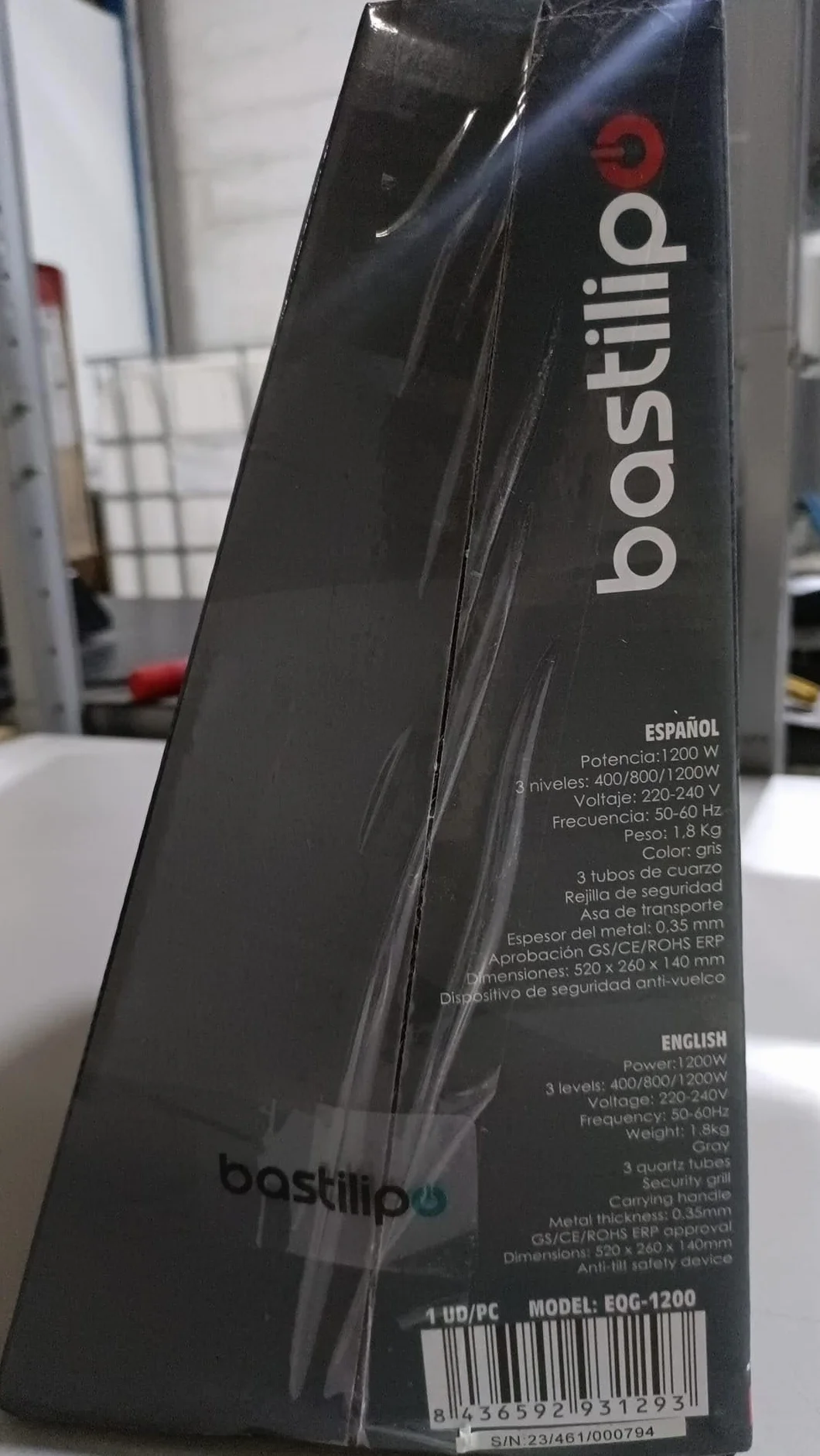 Poêle à quartz 400/800/1200W, anti-renversement, gris